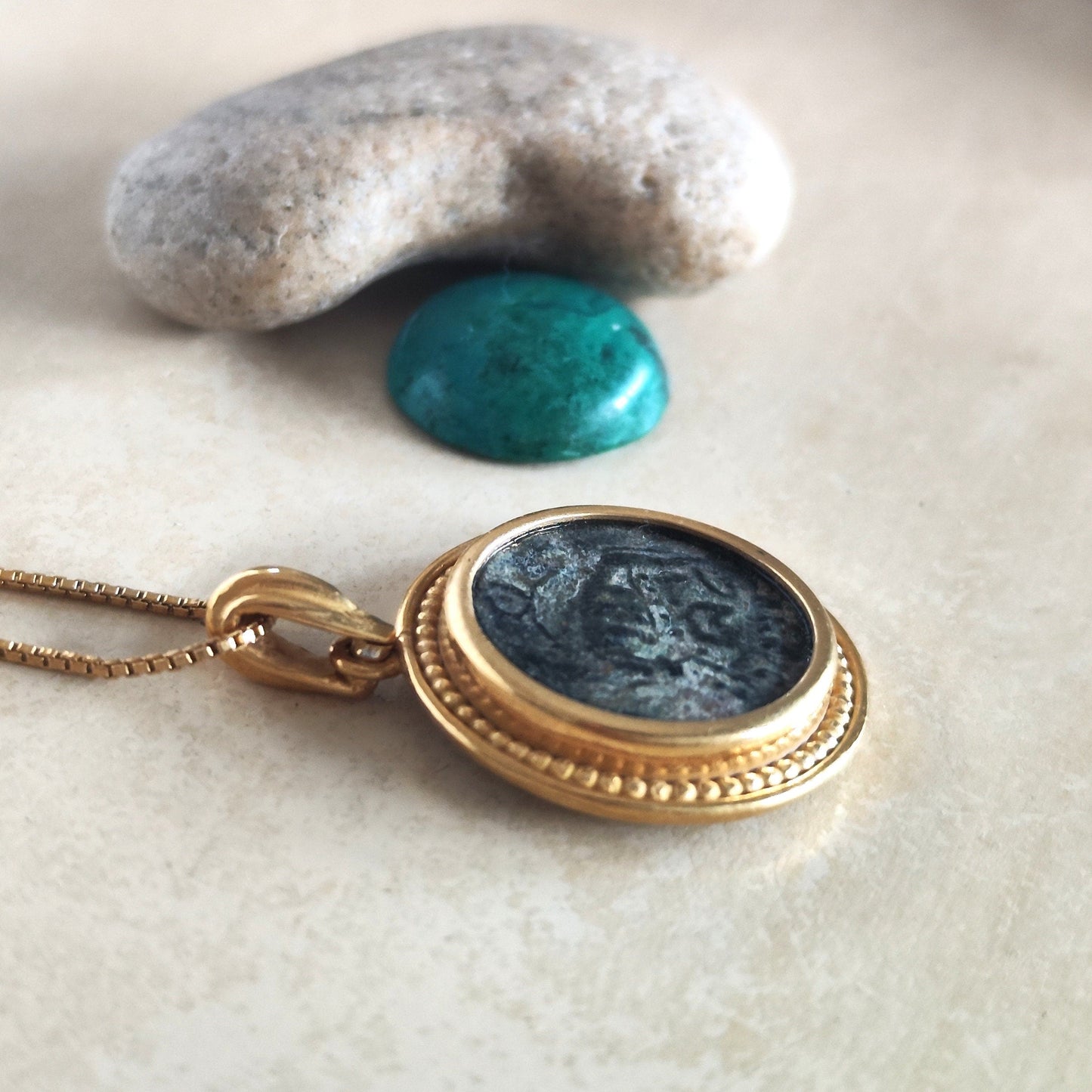 Genuine Roman Romulus & Remus coin necklace, Vintage Medallion, Antique Constantine She Wolf Bronze Coin Barr Designs