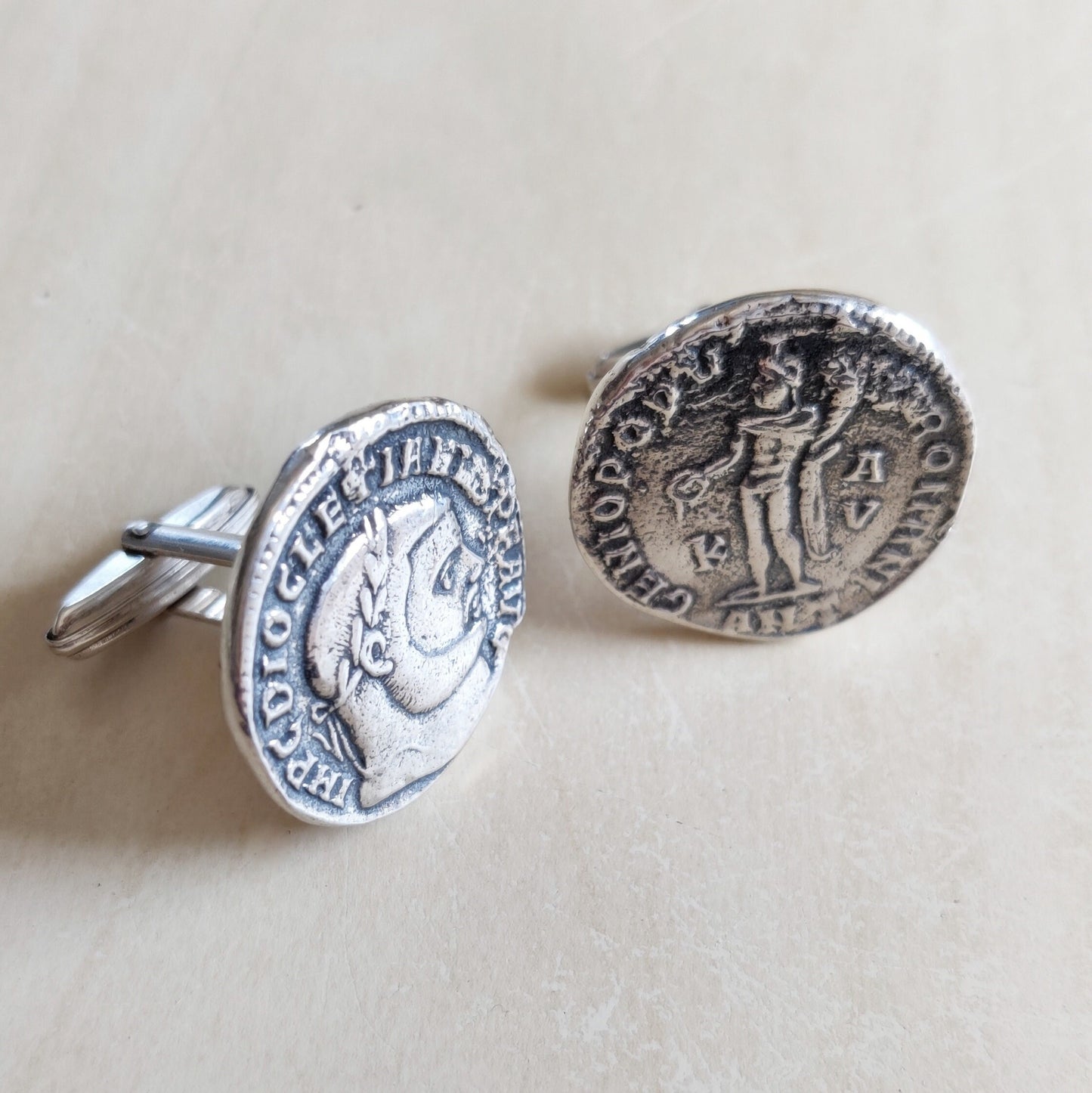 Roman Coin Silver Cufflinks , Emperor Diocletian Replica Coin Cufflinks, Jewelry Gift Idea For men, History Buff Cufflinks