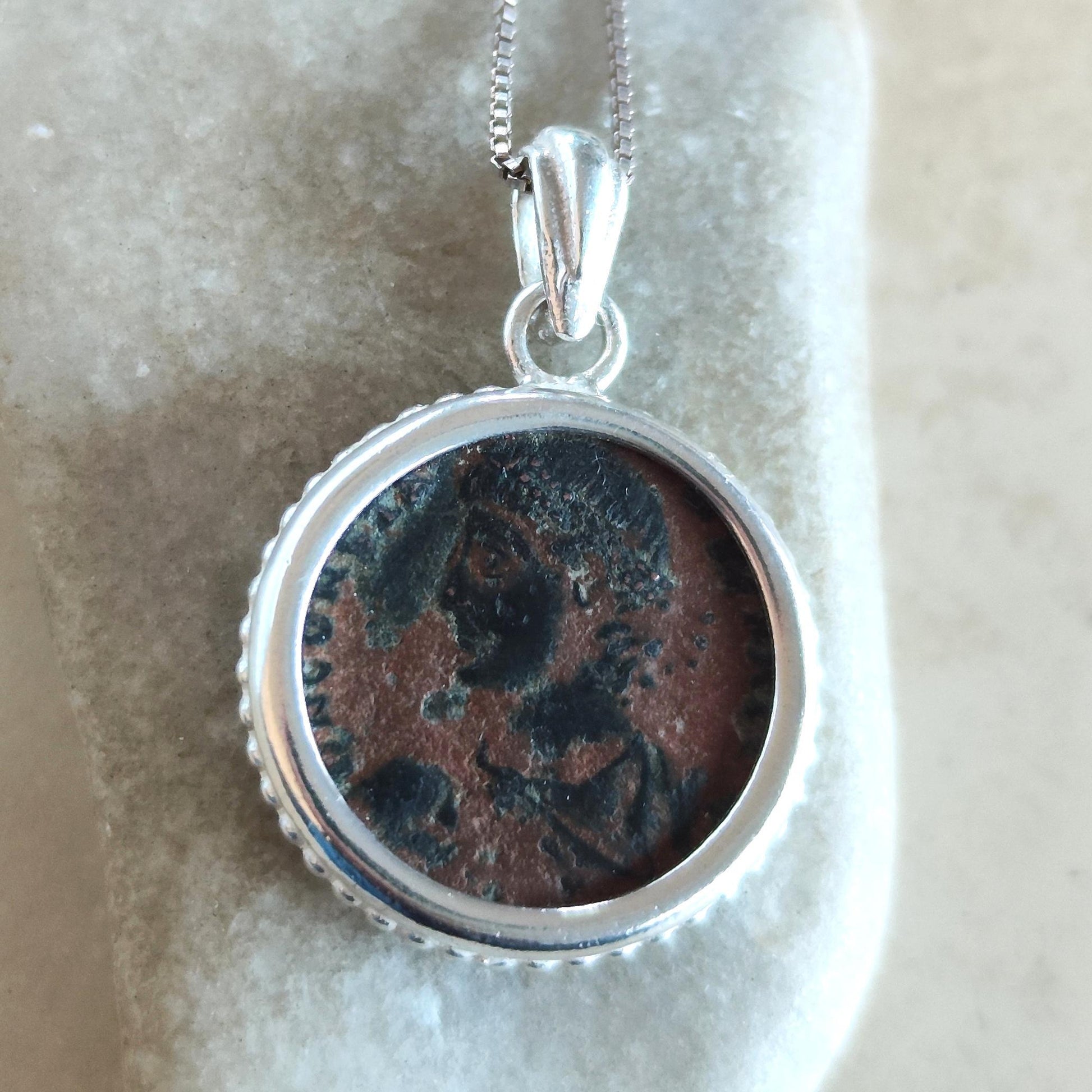 Antique Roman Coin Silver Necklace: Son of Constantine Medallion, Ancient Constans Constantius II Pendant Barr Designs