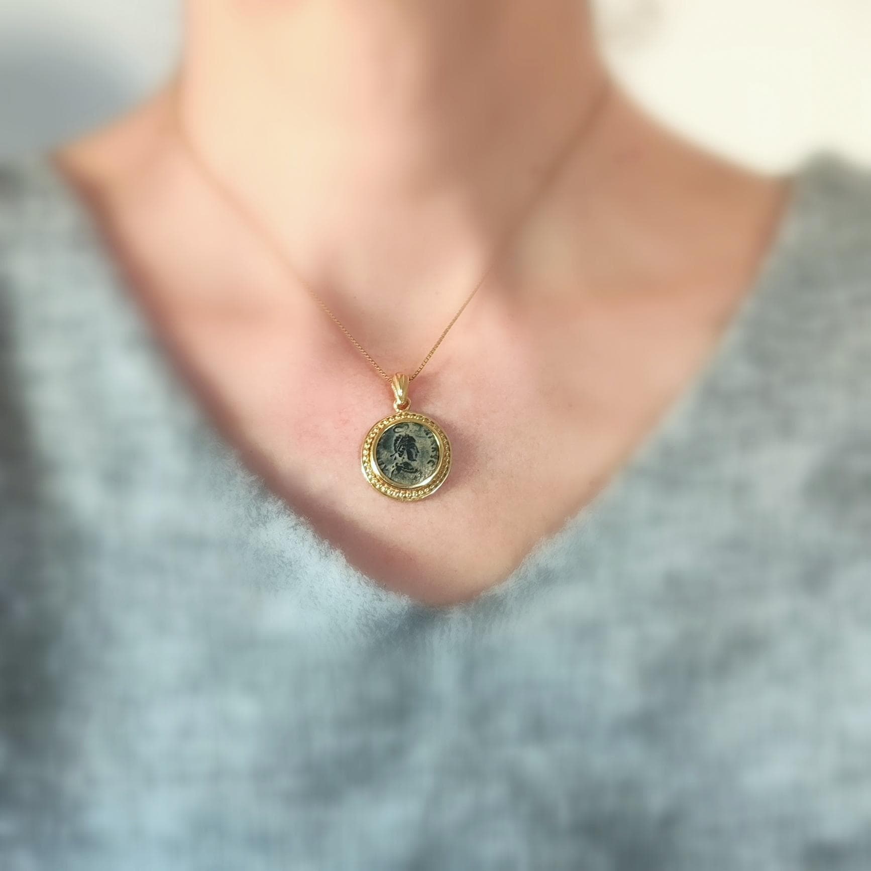 Ancient Roman Christian Coin Necklace: Empress Aelia Eudoxia Orthodox Medallion, Gold Plated Barr Designs