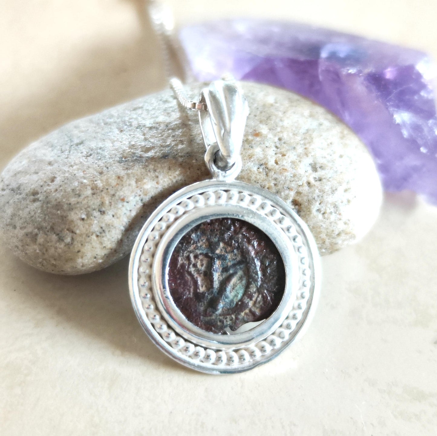 Authentic Widow's Mite Coin Necklace, Sterling Silver Ancient Biblical Judean Prutah Barr Designs