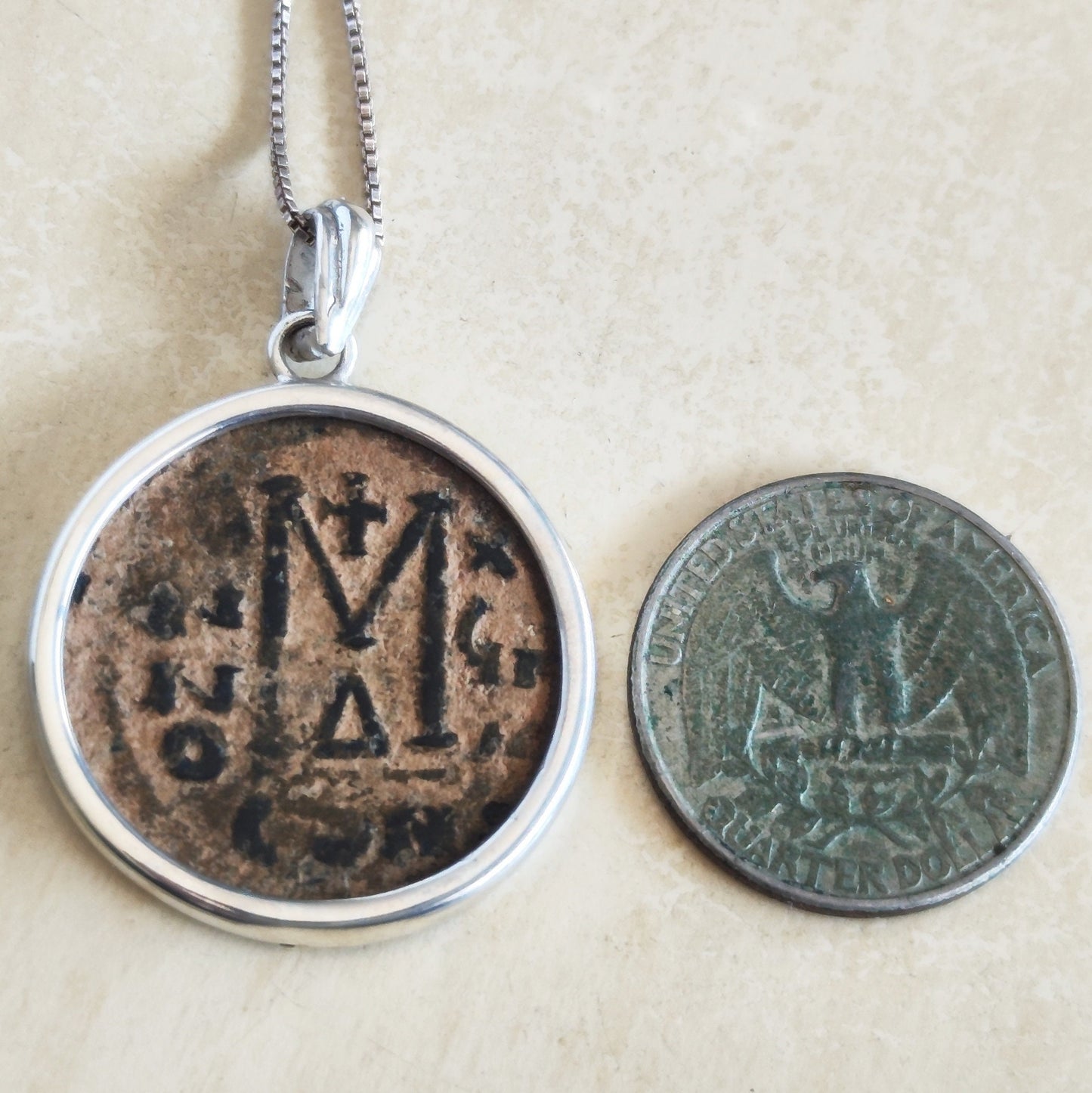 Large Ancient Byzantine Coin Medallion, Byzantine Empire Follis Coin Silver Statement Necklace, Men Unisex Gift Idea, Vintage Style Jewelry