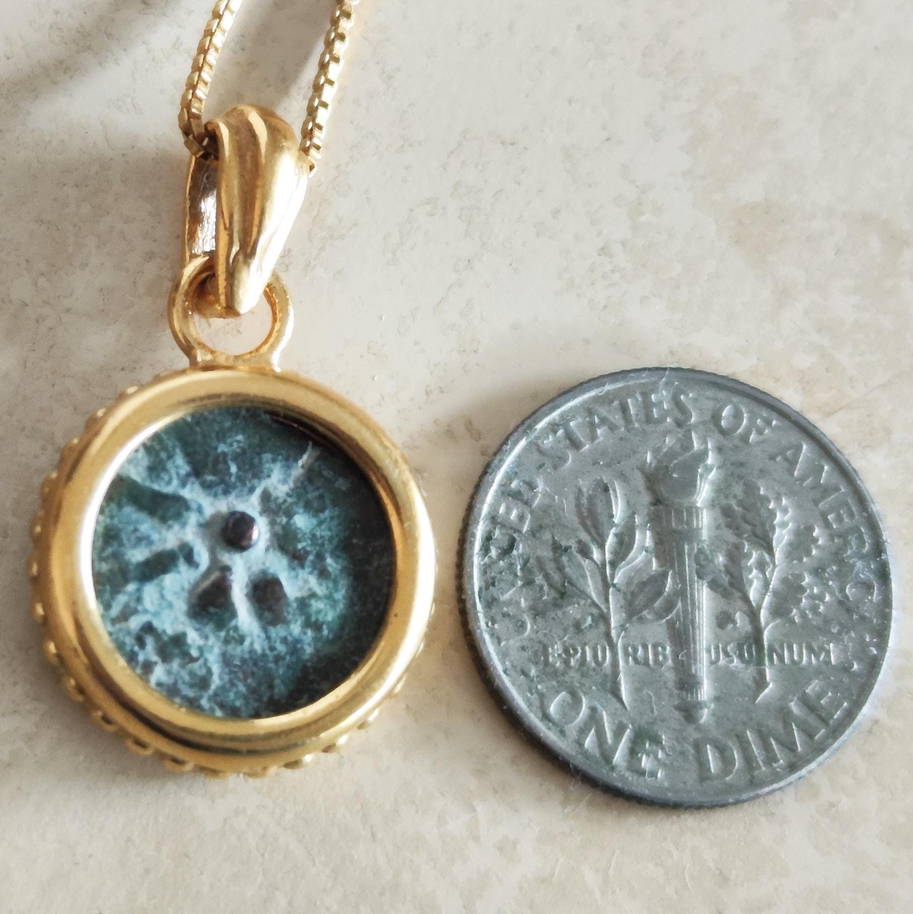 Ancient Biblical Widow Mite Coin Necklace, Antique Gold Plated Pendant, Jesus Time Jewelry Barr Designs