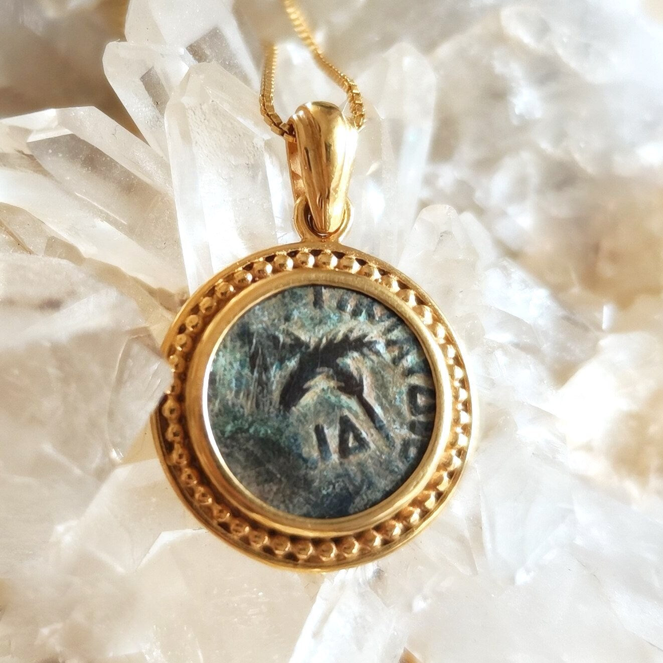 Authentic Roman coin gold plated necklace, Procurator Antonius Felix Emperor Claudius medallion, Antique Bronze Prutah, vintage men necklace