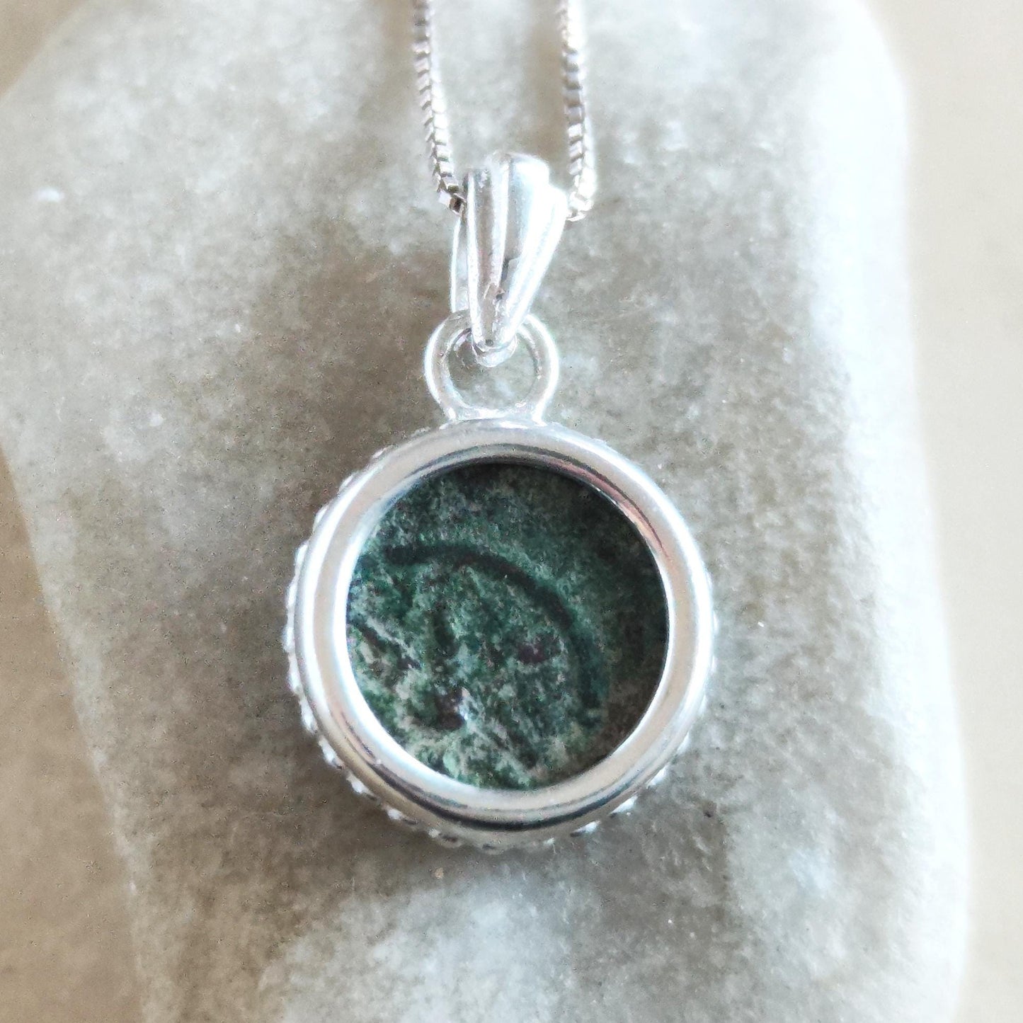 Real Antique Widow's Mite Coin Silver Necklace, Biblical Christian Small Medallion Barr Designs