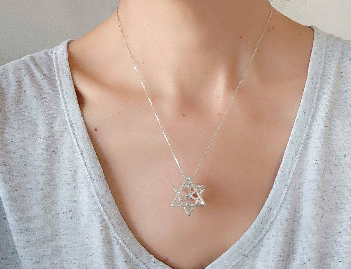 Silver Merkaba Necklace, Kabbalah Pendant, Kabbalah Necklace, Sacred Geometry Pendant, Mystic Jewelry, Jewish Jewelry, Energy Necklace