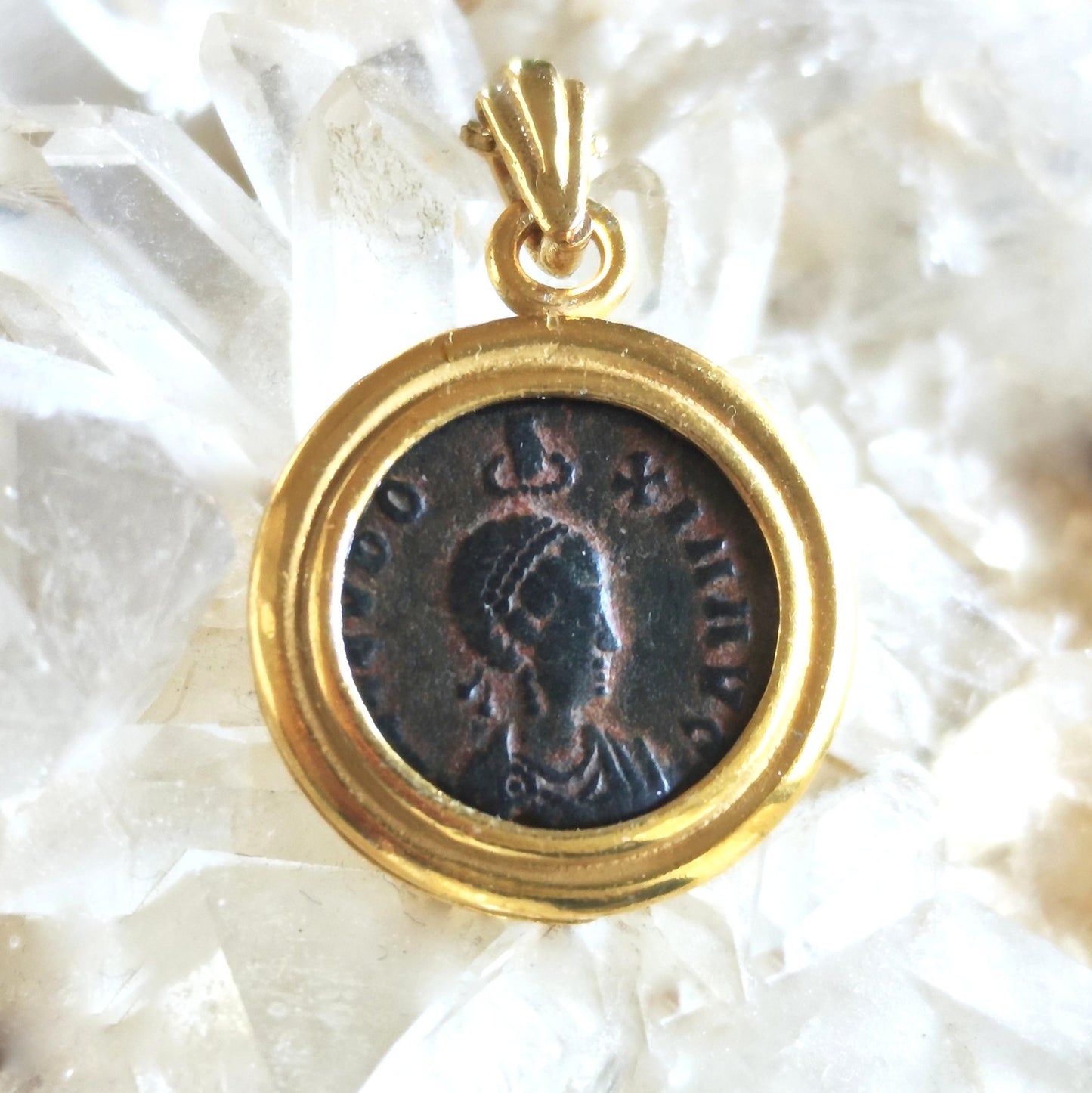 Ancient Roman Coin Necklace: Empress Aelia Eudoxia Christian Orthodox Medallion, Gold Plated Barr Designs