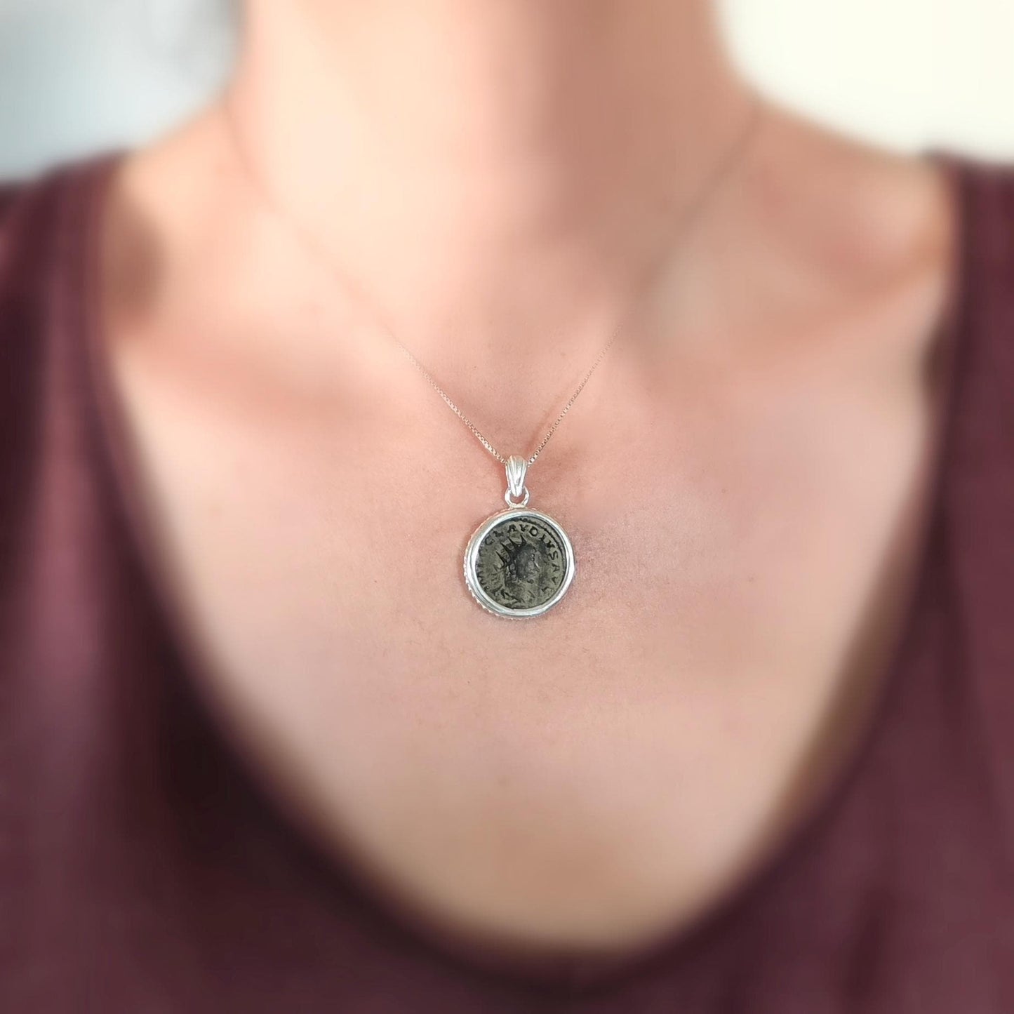 Authentic Certified Roman Emperor Claudius Gothicus Coin Necklace, Antique Silver Unisex Medallion Barr Designs