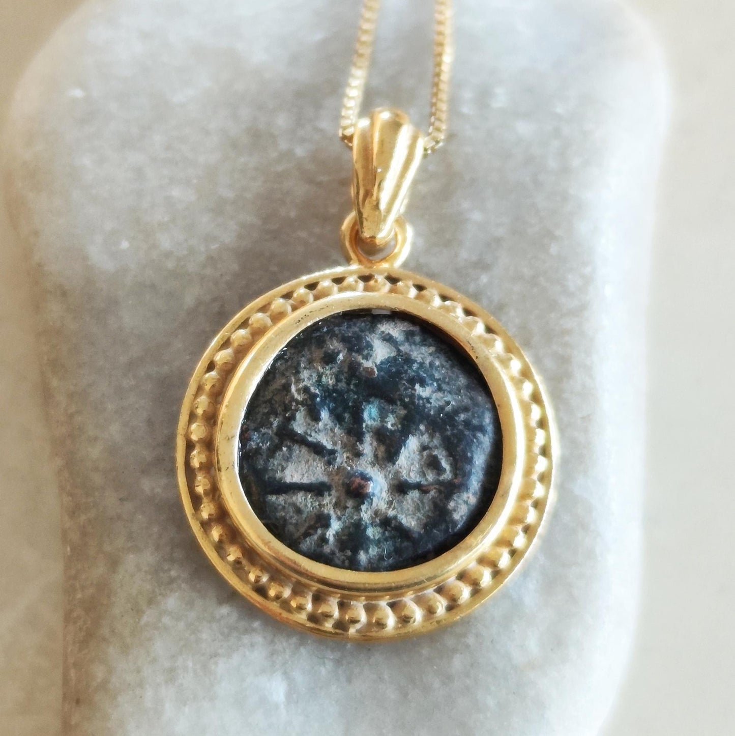 Authentic Widow's Mite Coin Necklace: Large Christian Biblical Medallion, Gold Plated Barr Designs