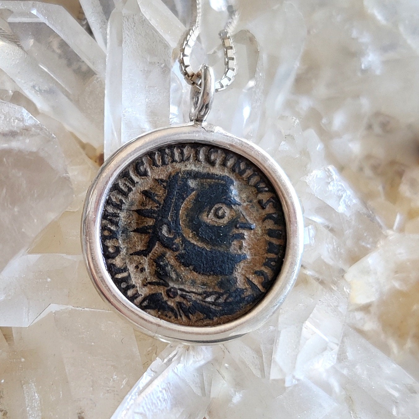 Coin necklace for men, Genuine Roman coin silver necklace, Emperor Licinius bronze coin pendant, vintage style jewelry, Antique unisex charm