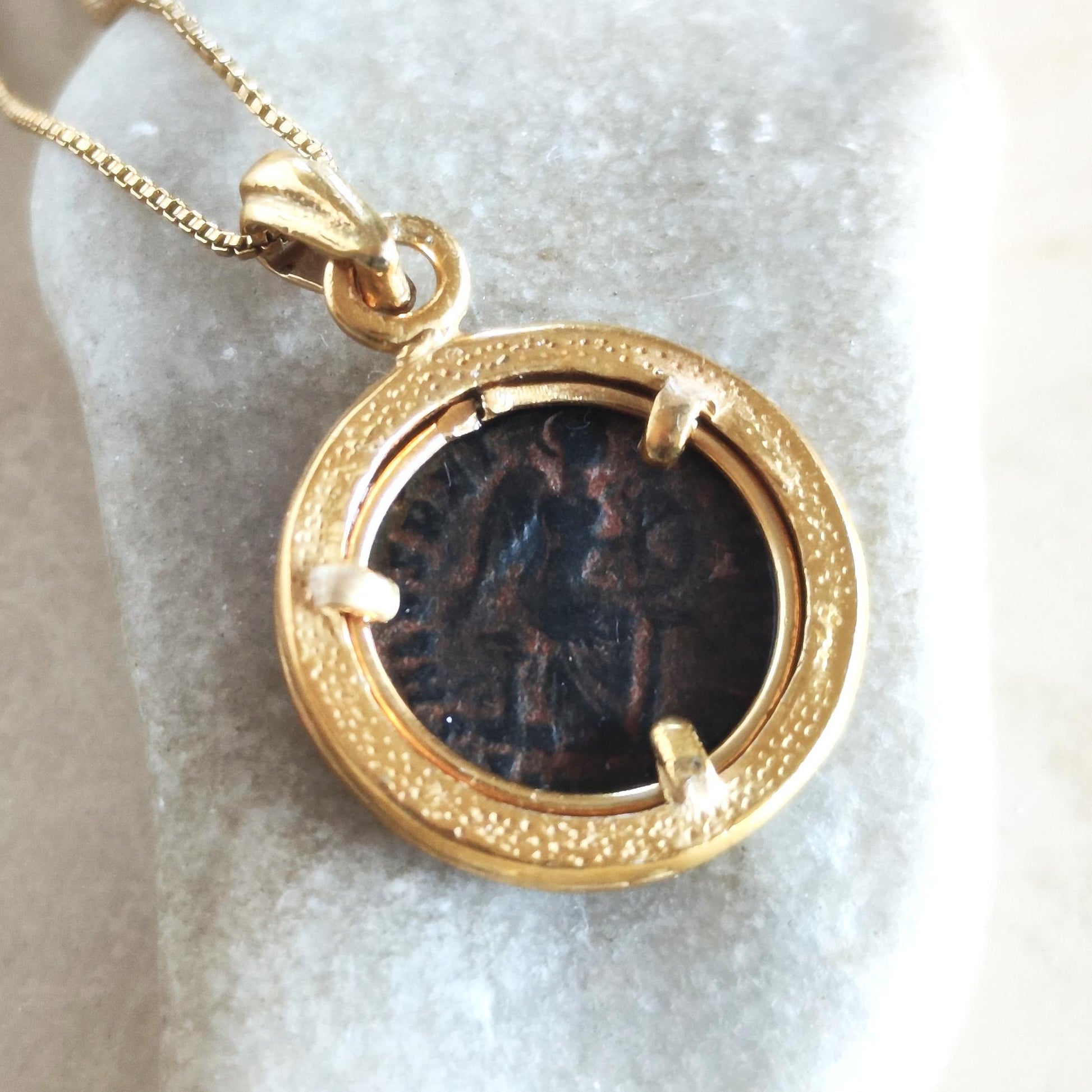 Ancient Roman Coin Necklace: Empress Aelia Eudoxia Christian Orthodox Medallion, Gold Plated Barr Designs