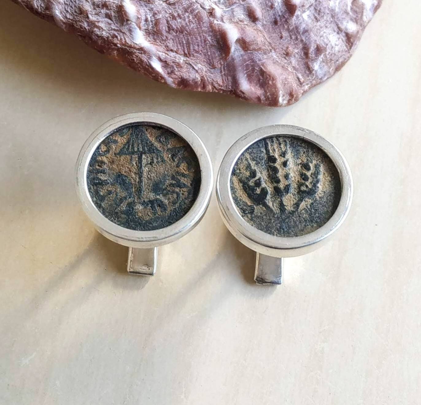 Antique Jewish Coin Cufflinks, Ancient king Herod Agrippa Coin Silver Cufflinks, Roman Coin cufflinks, History Gift for Men, Israeli jewelry
