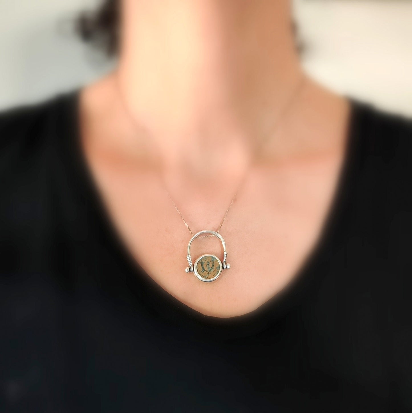 Genuine Roman Judea Biblical Prutah Coin Flip Ring, Antique King Herod I Coin Pendant, Unisex Swivel Silver Ring, Size 8 US, Spinner Jewelry