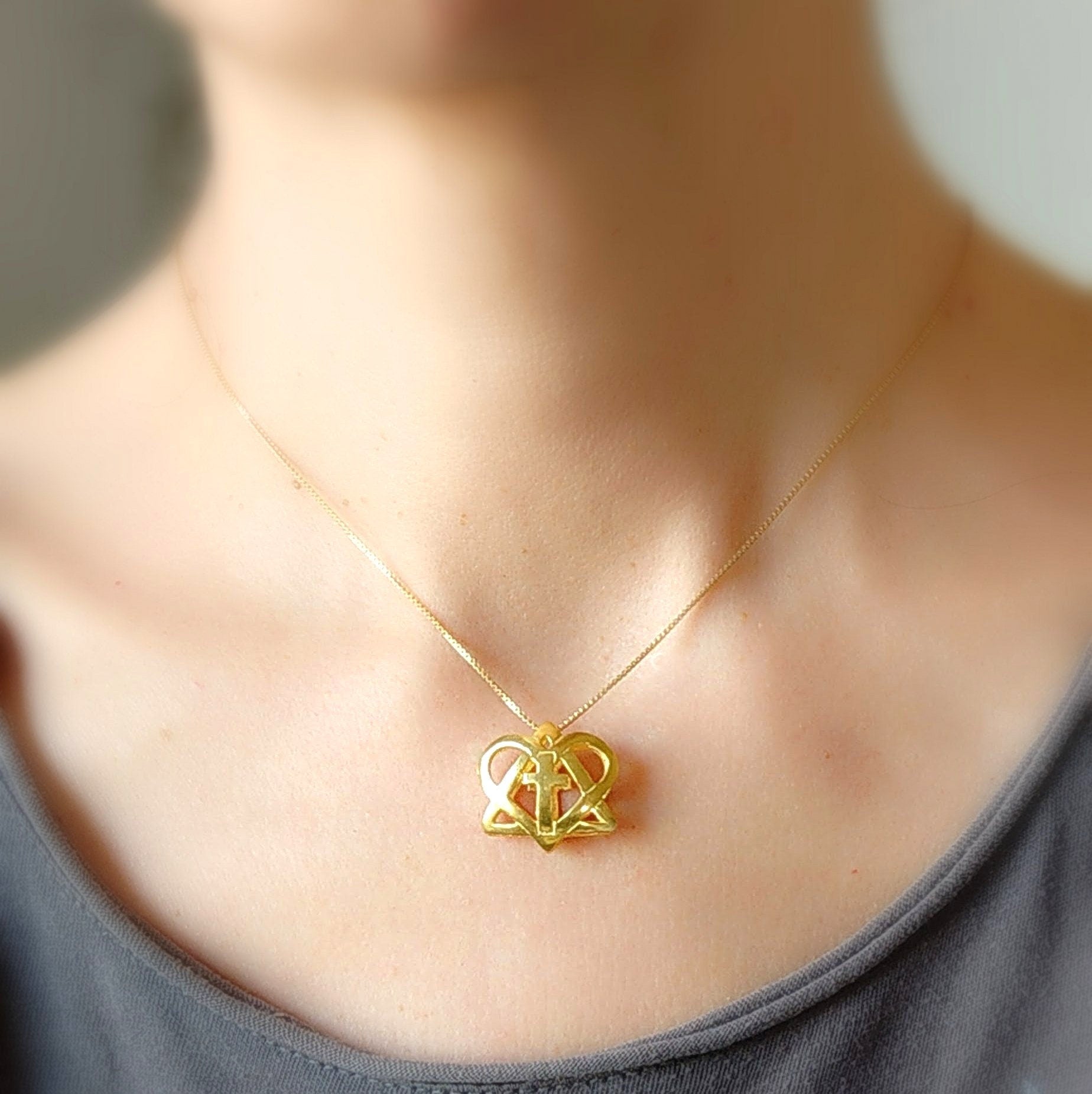 Star of David Cross Pendant: Interfaith Heart Shaped Necklace, Handmade in Israel Barr Designs