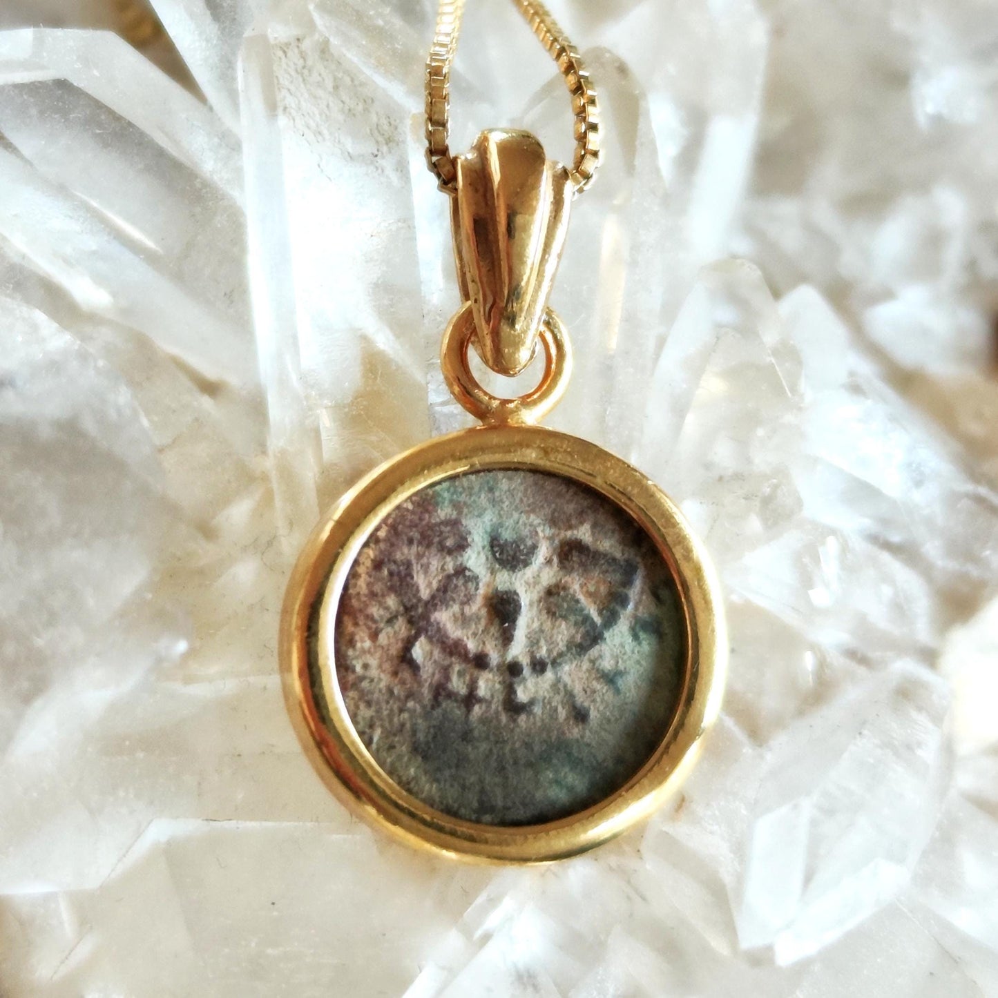 Antique Widow's Mite Pendant, Genuine bible Coin Necklace, Vintage Gold Plated Small dainty charm, Widow Mite Medallion, Jesus Christ Coin