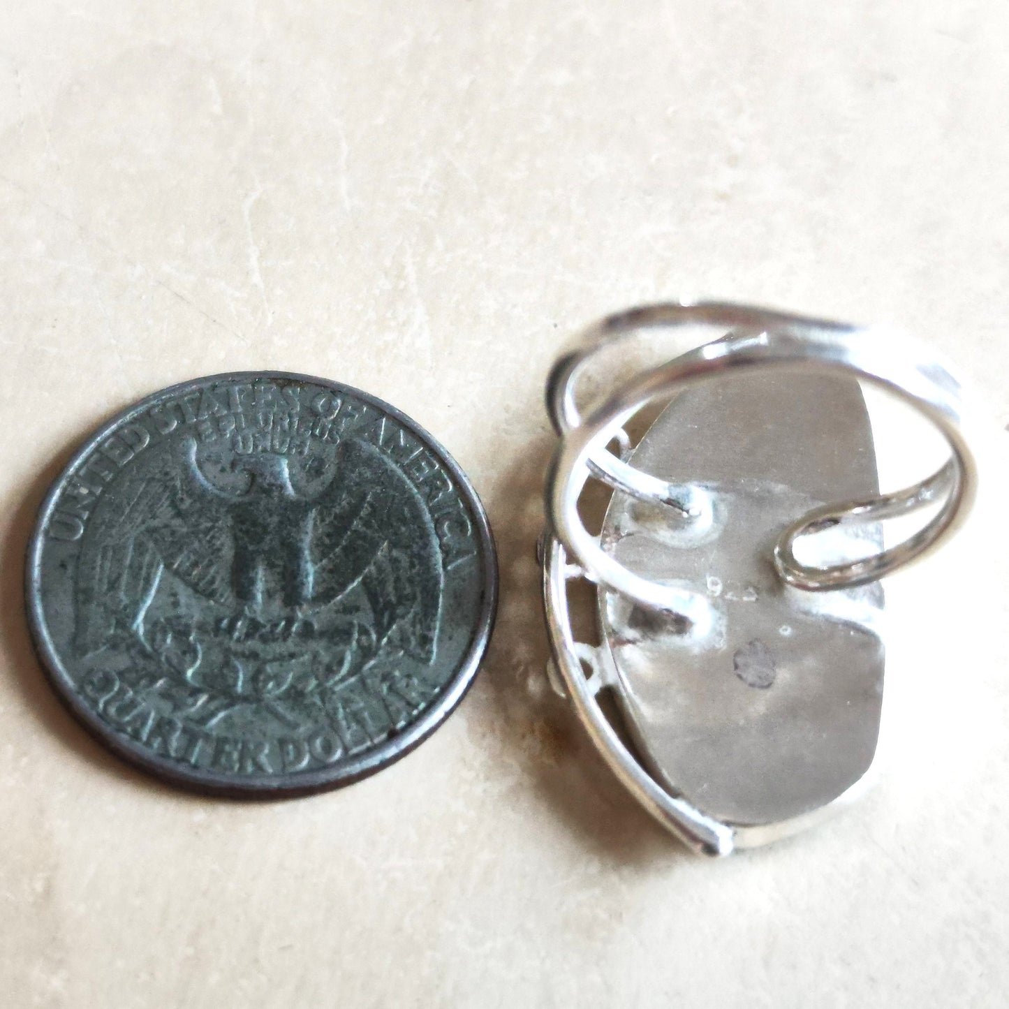 Antique Roman Glass Solitaire Ring, Natural Roman Glass adjustable silver ring, Aqua Green Blue patina Glass ring,  Large Statement ring