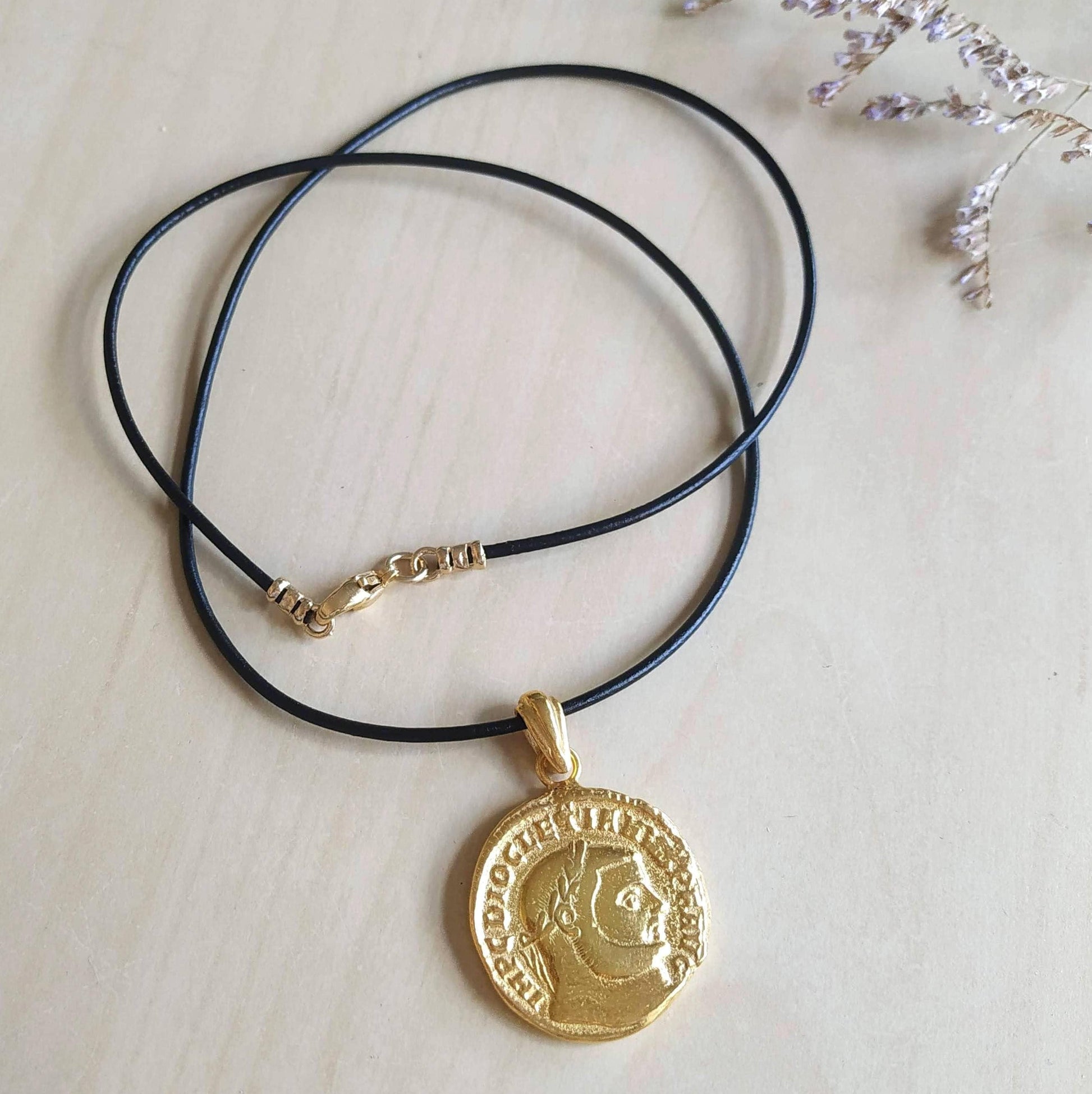 Gold Plated Diocletian Coin Necklace: Sterling Silver Replica Medallion Barr Designs