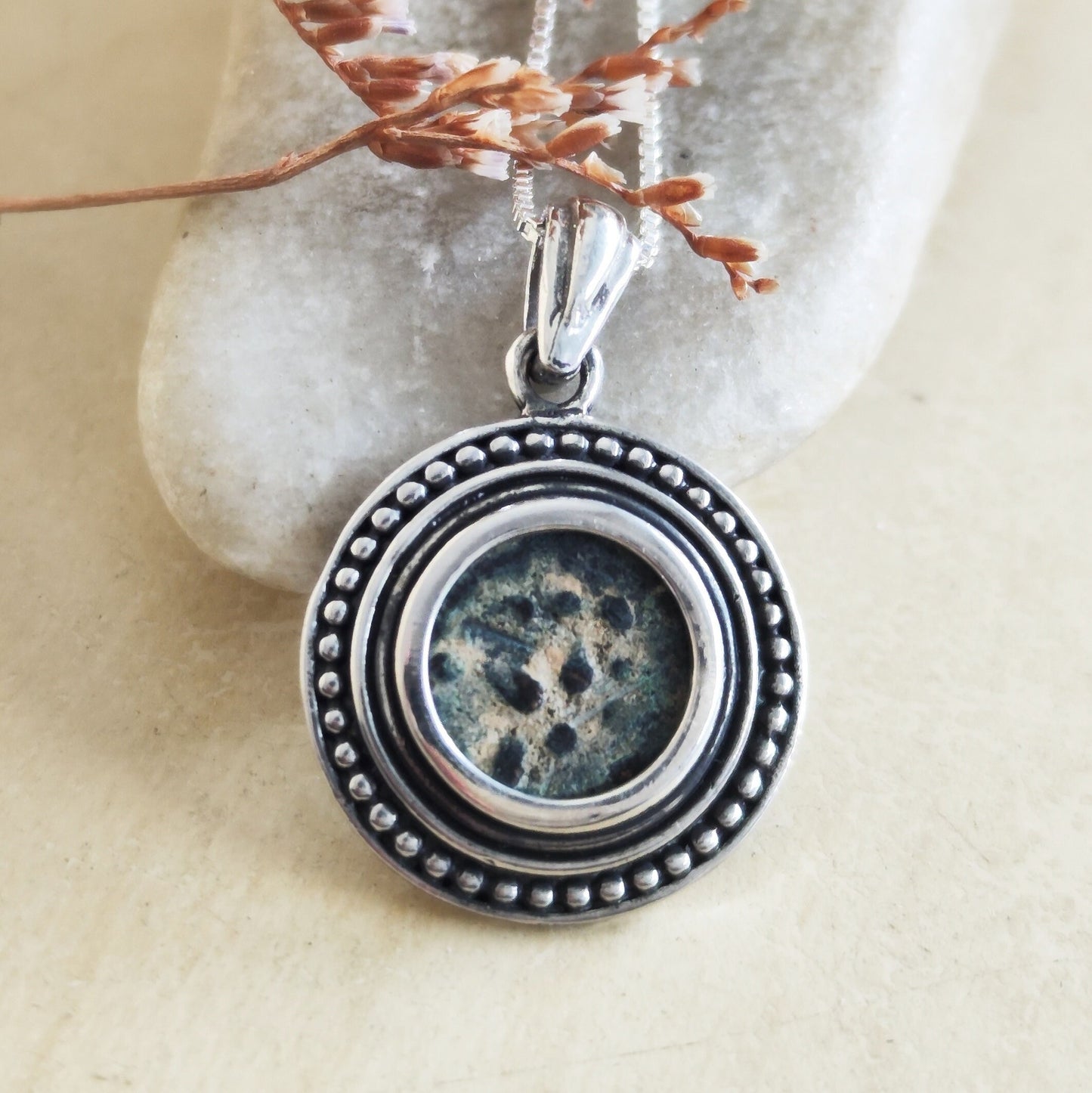 Ancient Christian coin pendant, Antique widow's mite silver pendant with certificate, Religious men unisex medallion, Jesus poor widow mite