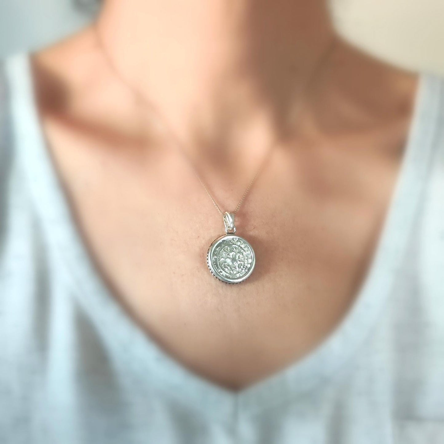 Authentic Medieval Silver Coin necklace, Horse Lion Crusader Jewelry, Christian Knights Cross Pendant