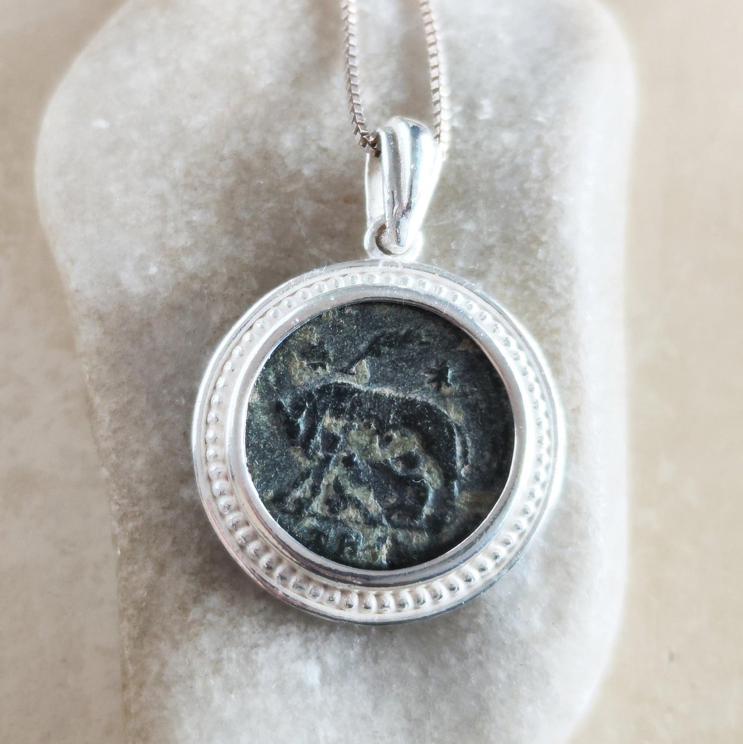 Ancient Roman Coin Necklace: Twins Romulus and Remus, Sterling Silver Pendant Barr Designs