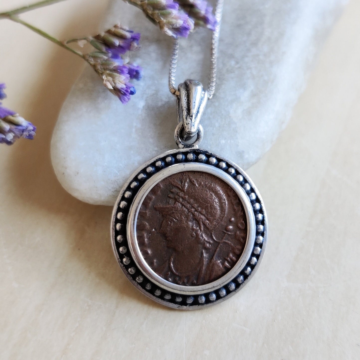 Genuine Certified Roman Coin Silver Necklace of Emperor Constantius, ancient bronze coin pendant, men gift, vintage style unisex Medallion