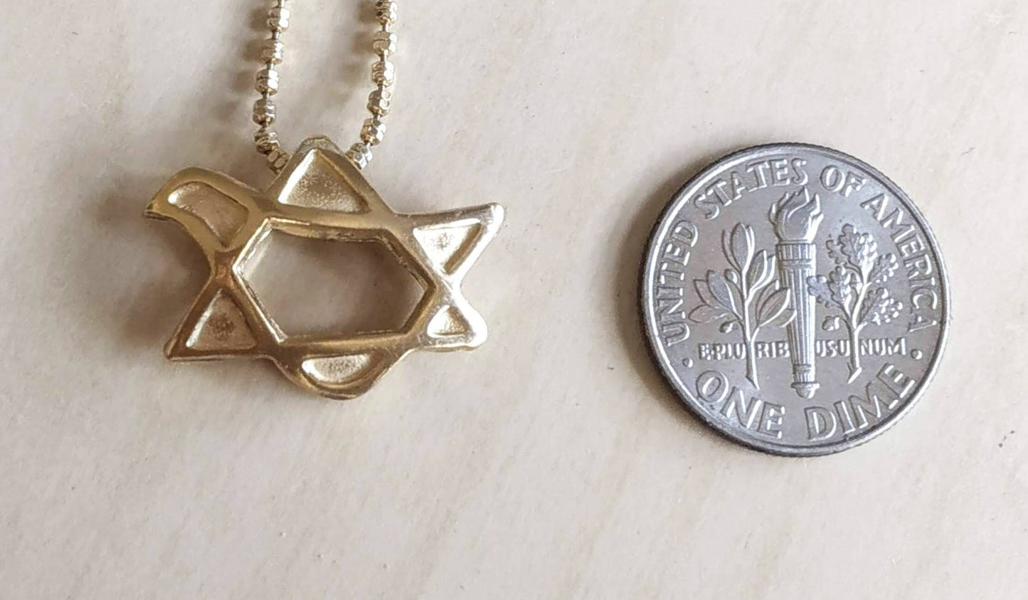 Gold Star of David Necklace, Dainty Jewish Pendant, Gold Dove Pendant, Jewish Necklace, Spiritual jewelry, Bat Mitzva Gift, Jewish Gift