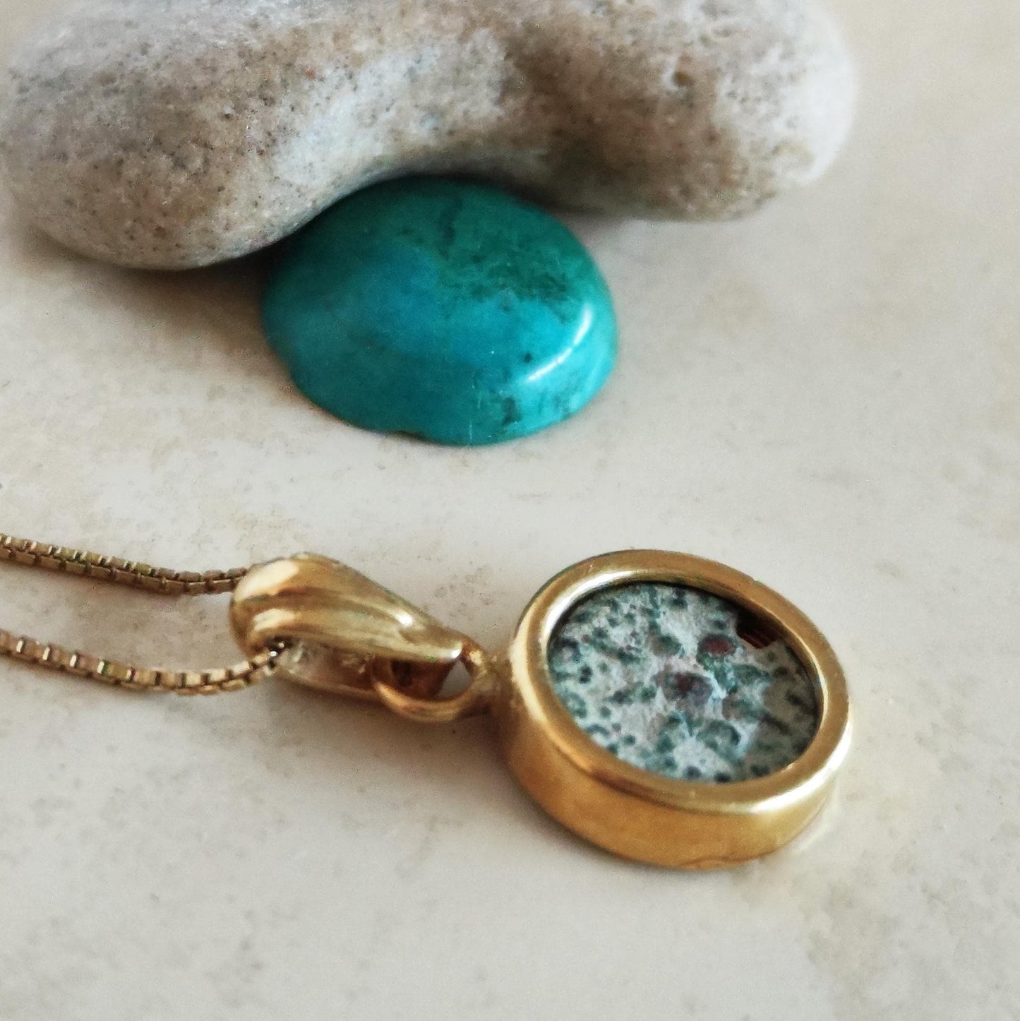 Christian Widow's Mite Coin Dainty Pendant, Antique Bible Coin Small Necklace, Gold Plated Charm Barr Designs