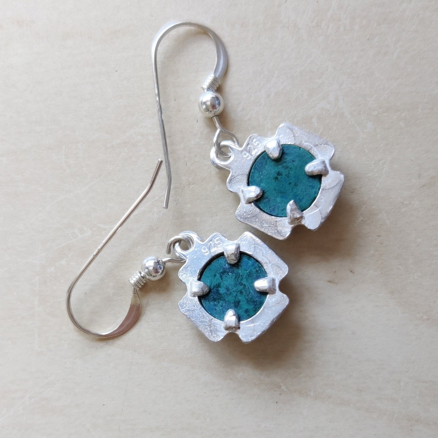 Christian Cross with Eilat Stone Earrings, Green Silver Dangle earrings, King Solomon Stone, Holy Land Gift for Her