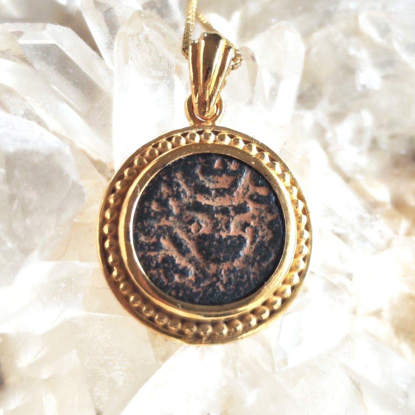 Ancient Masada Coin necklace, First Jewish Revolt Real Bronze Prutah Pendant, Jerusalem Second Temple coin, Roman Amphora Grape Leaf