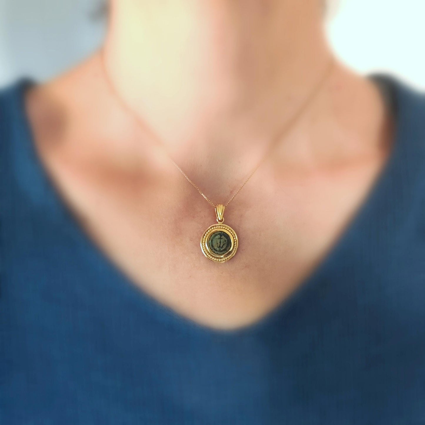 Antique widow's mite coin necklace, Biblical Coin Medallion, Ancient Judea bronze Prutah, Christian Jesus jewelry