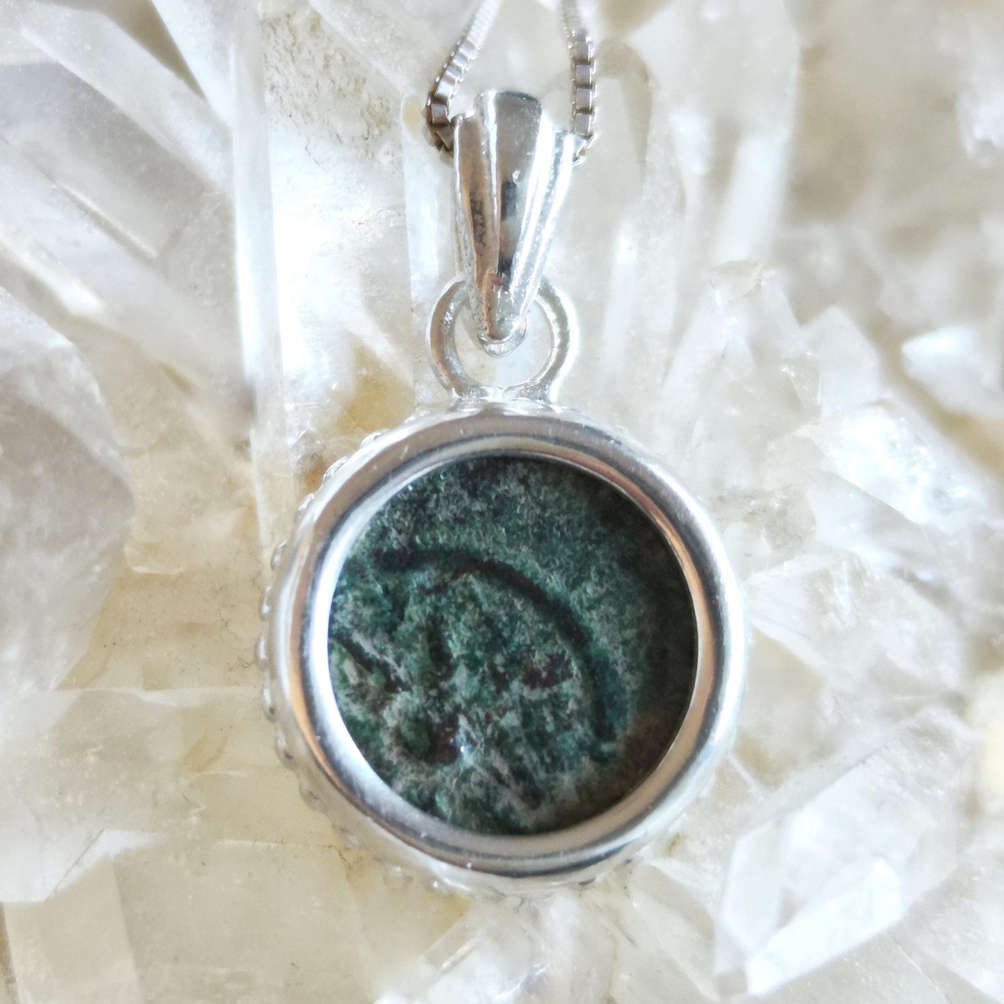 Real Antique Widow's Mite Coin Silver Necklace, Biblical Christian Small Medallion Barr Designs