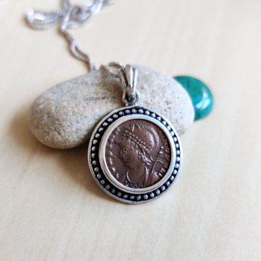 Genuine Certified Roman Coin Silver Necklace of Emperor Constantius, ancient bronze coin pendant, men gift, vintage style unisex Medallion