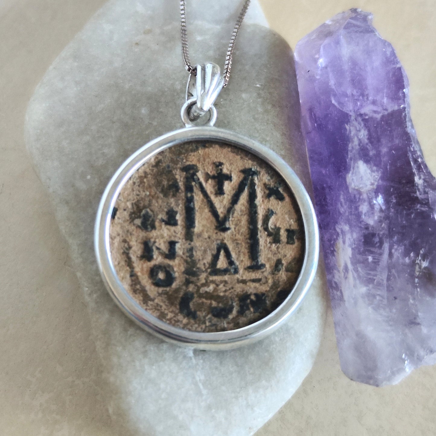 Large Ancient Byzantine Coin Medallion, Byzantine Empire Follis Coin Silver Statement Necklace, Men Unisex Gift Idea, Vintage Style Jewelry