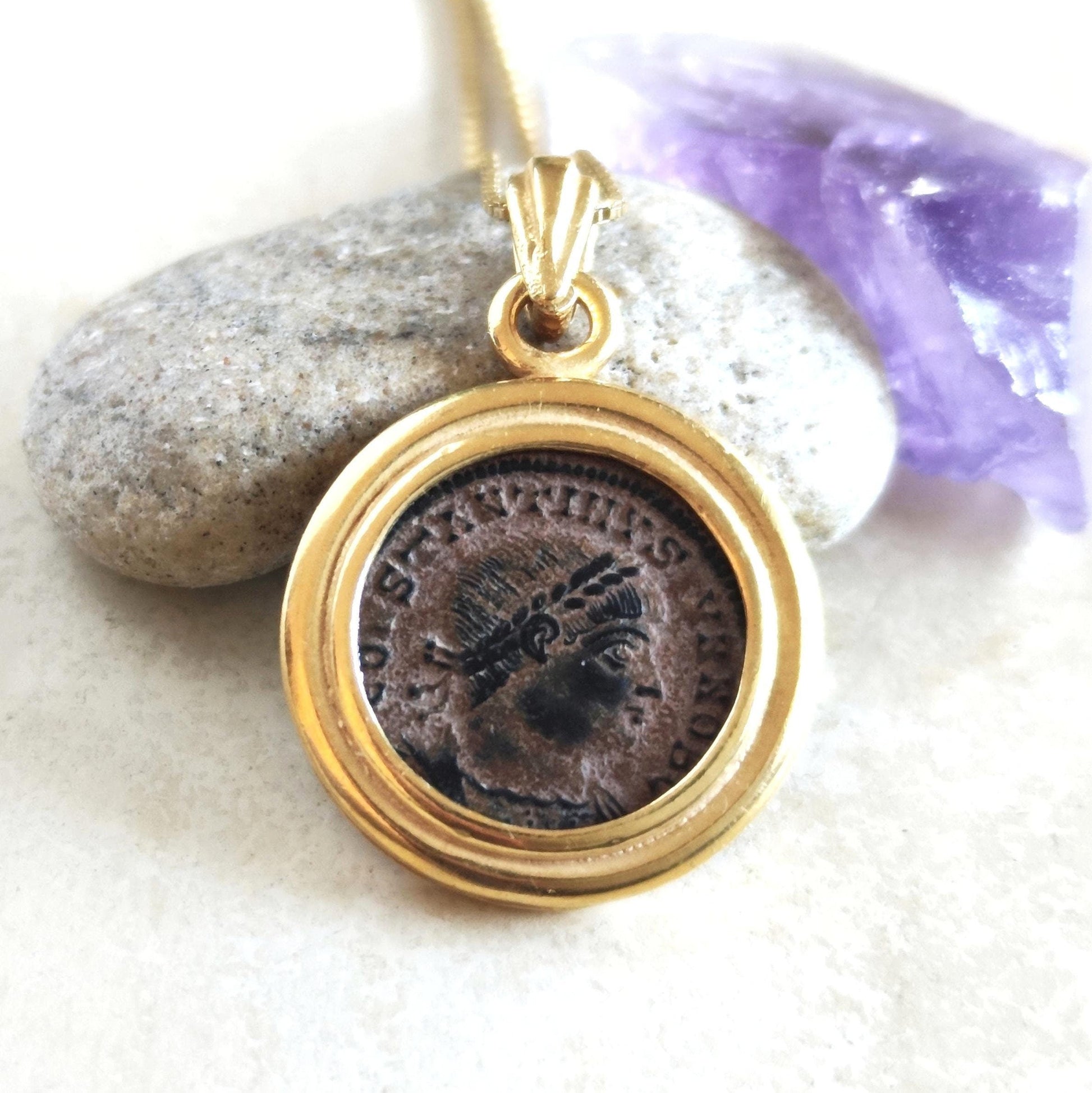 Genuine Roman Coin Pendant featuring Emperor Constantine II, Ancient Coin Vintage Necklace Barr Designs