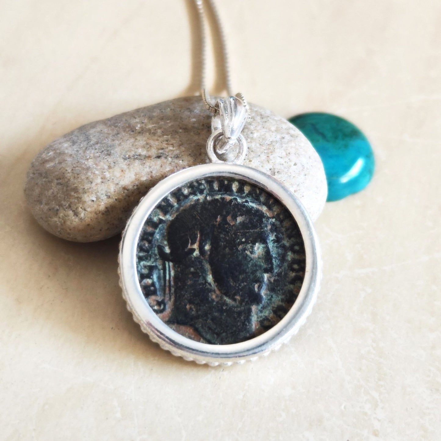 Antique Roman Empire Coin Medallion, Silver Necklace For Men, Certified Ancient Coin of Emperor Galerius Statement Pendant