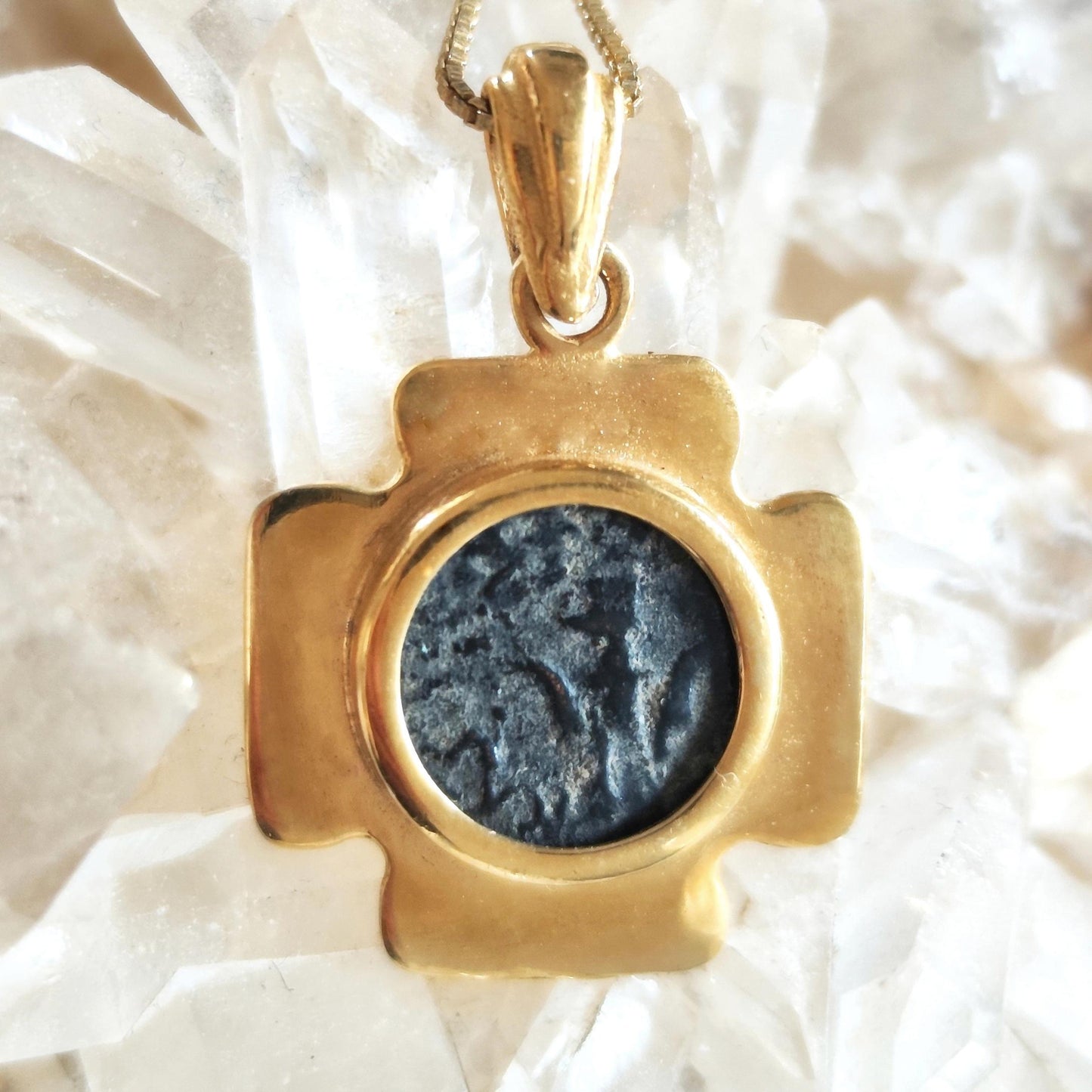 Antique Widow's Mite Coin Necklace: Jerusalem Cross, 18K Gold Plated Sterling Silver Barr Designs