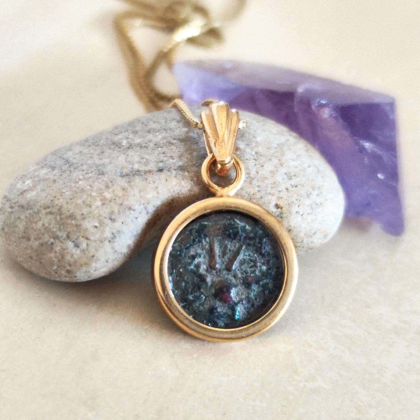 Widow's Mite Pendant, Genuine Ancient Coin Necklace, Vintage Gold Plated Small Coin Pendant, Widow Mite Jewelry, Jesus Christ Antique Coin