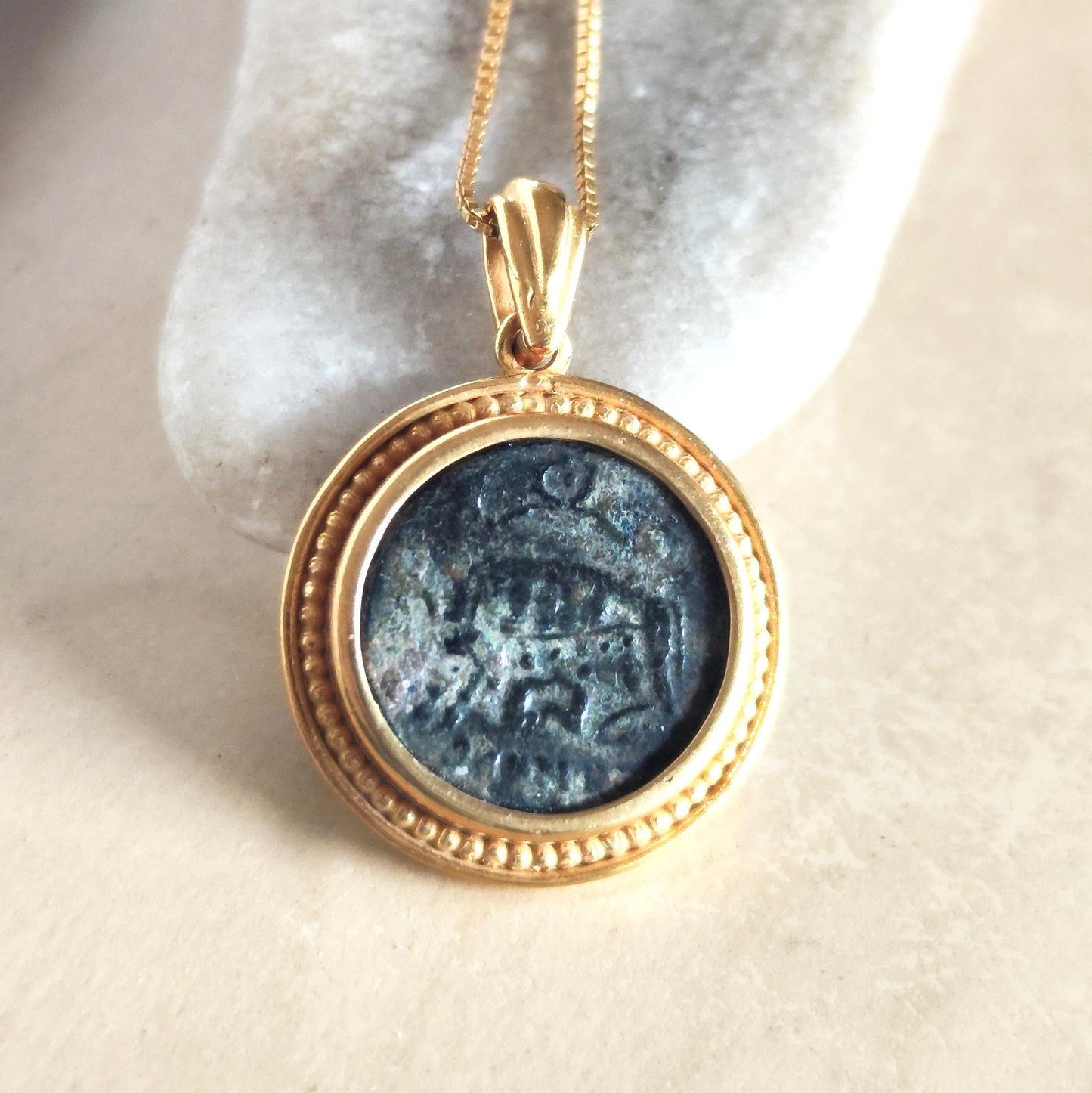 Genuine Roman Romulus & Remus coin necklace, Vintage Medallion, Antique Constantine She Wolf Bronze Coin Barr Designs