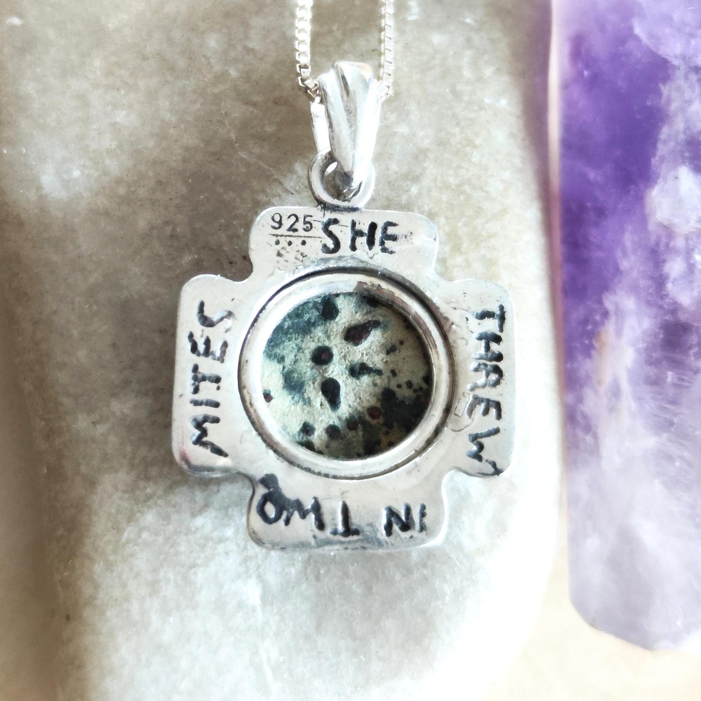 Ancient Widow's Mite Coin Cross Pendant, Jesus Cross silver Medallion, Christian Men Jewelry, Antique Cross Coin Necklace, Christ Coin Gift