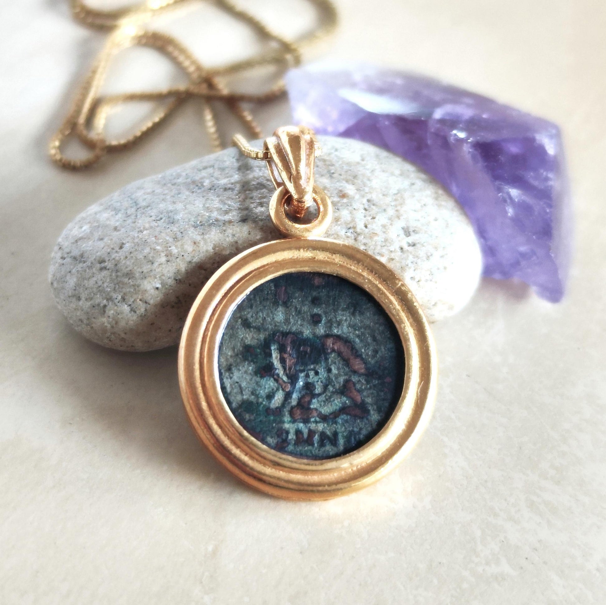 Romulus and Remus Coin Necklace, She Wolf Bronze Medallion, Sterling Silver Gold Plated Pendant Barr Designs