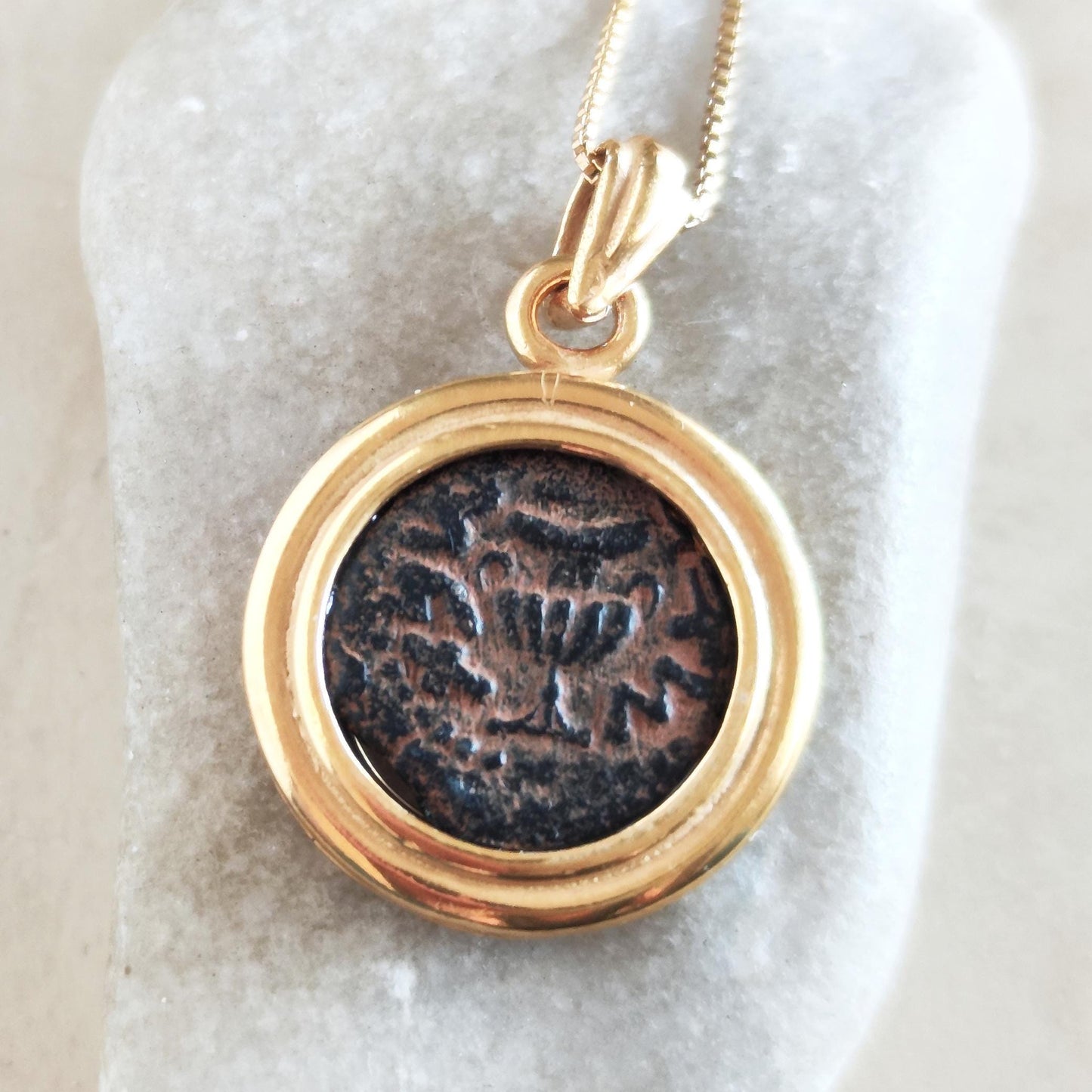 Ancient Masada Coin necklace, First Jewish Revolt Real Bronze Prutah Pendant, Jerusalem Second Temple coin, Roman Amphora Grape Leaf
