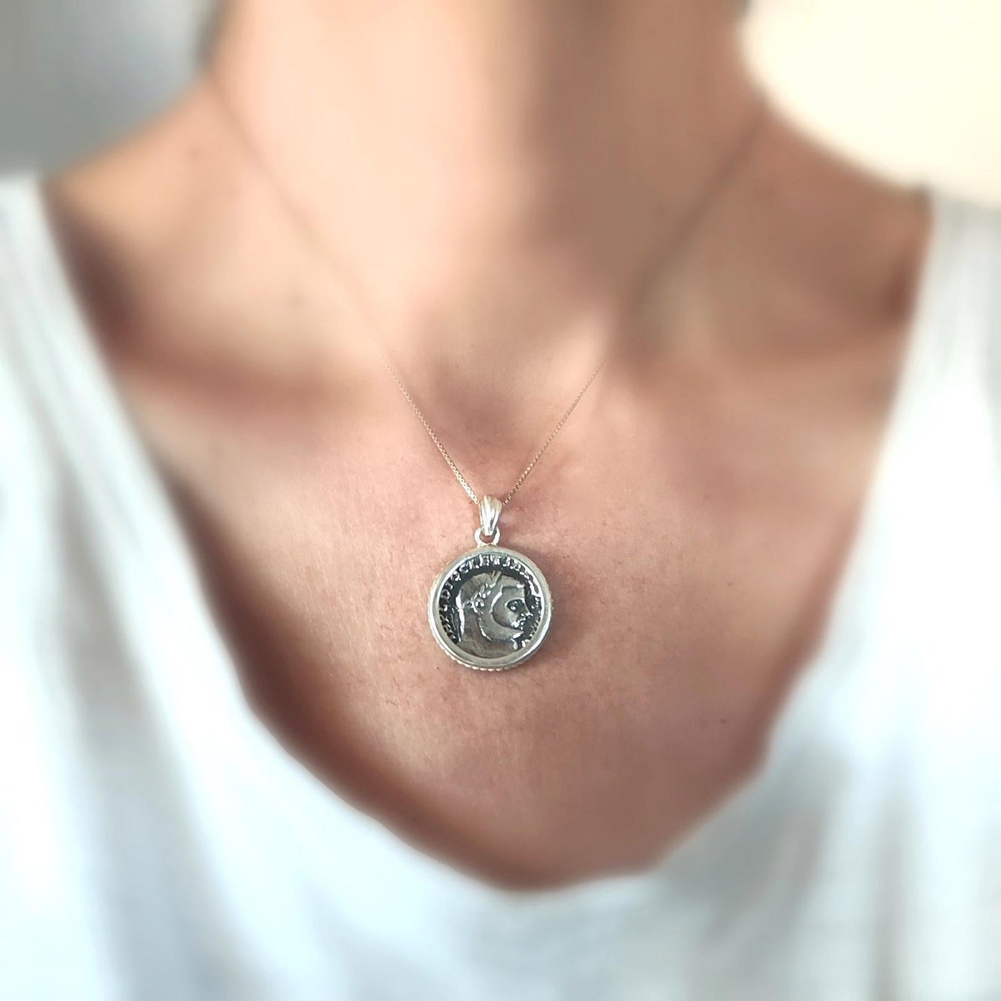 Silver Coin Necklace for Men: Roman Emperor Diocletian Replica Coin Pendant Barr Designs