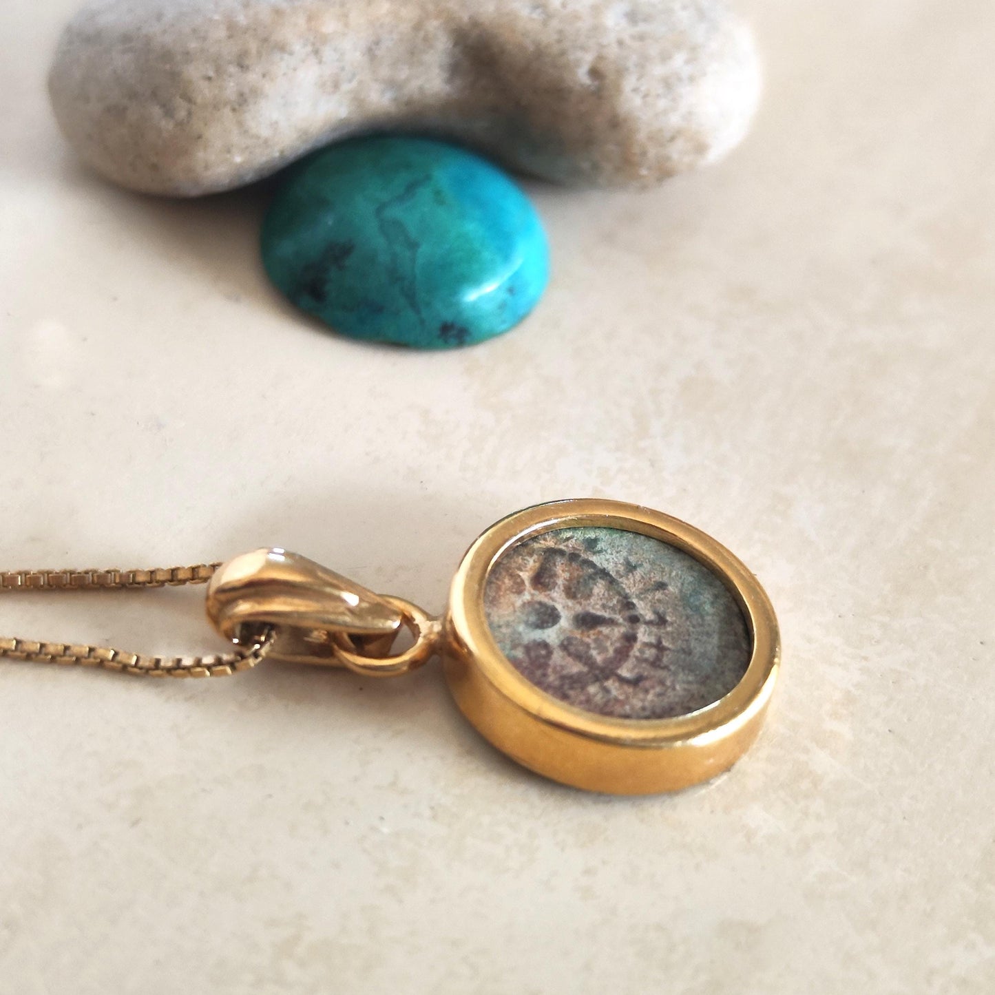 Antique Widow's Mite Pendant, Genuine bible Coin Necklace, Vintage Gold Plated Small dainty charm, Widow Mite Medallion, Jesus Christ Coin