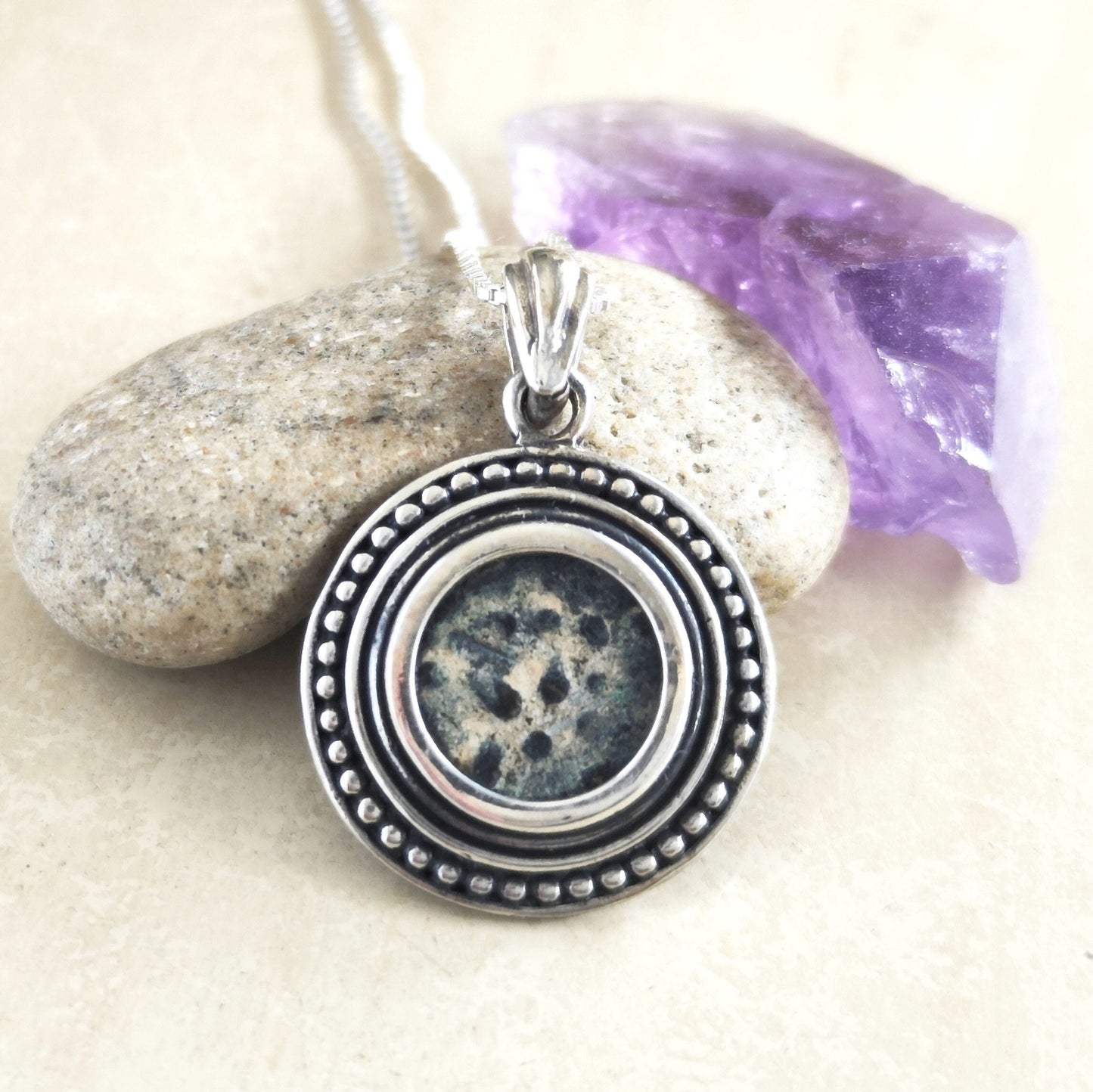 Ancient Christian coin pendant, Antique widow's mite silver pendant with certificate, Religious men unisex medallion, Jesus poor widow mite