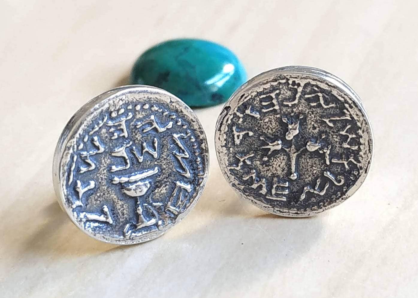 Sterling Silver Jewish Revolt Coin Cufflinks, Bar Mitzvah Gift Barr Designs