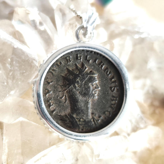 Emperor Aurelian Roman Coin Necklace, Authentic Certified Ancient Coin Silver Pendant, Antique Roman medallion, Vintage Pendant, unisex gift
