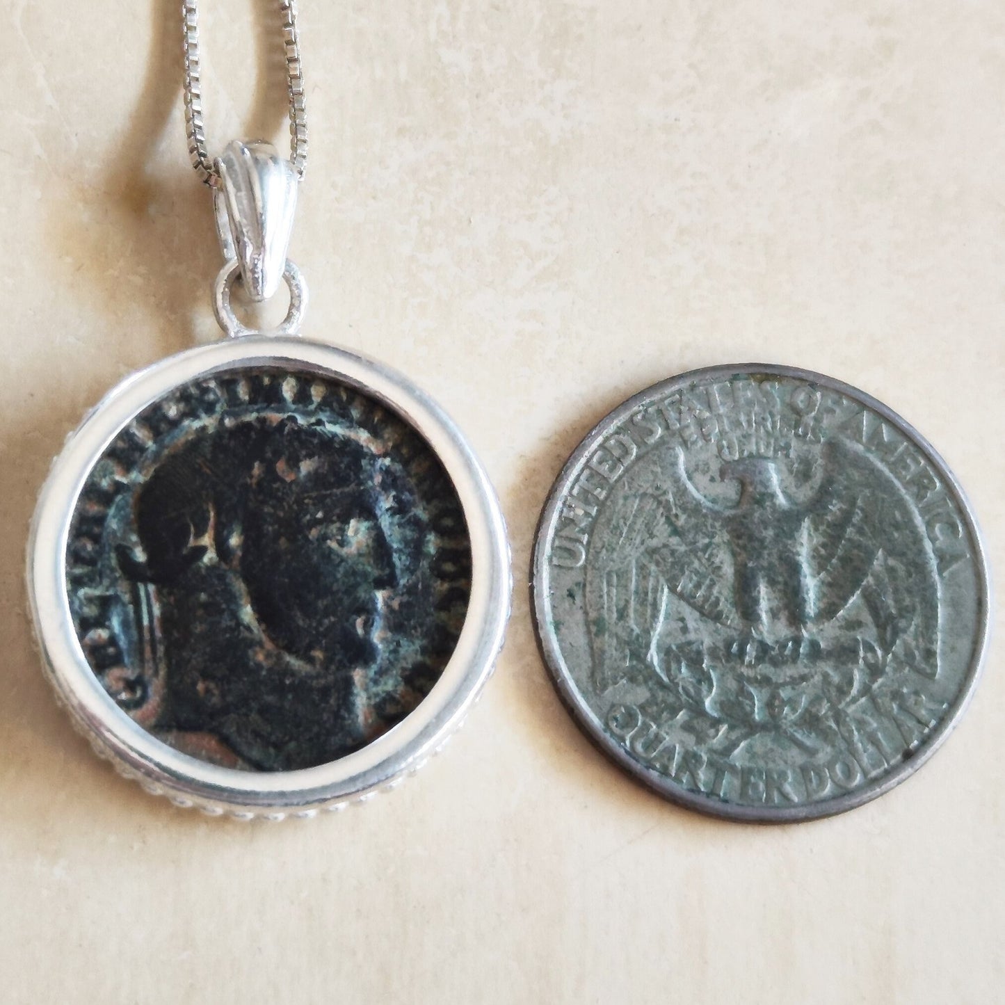 Antique Roman Empire Coin Medallion, Silver Necklace For Men, Certified Ancient Coin of Emperor Galerius Statement Pendant