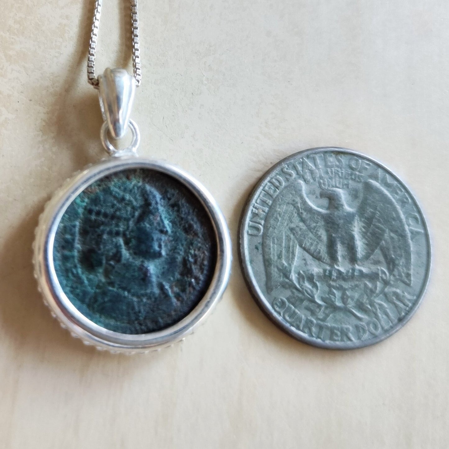 Ancient Coin of Roman Empress Fausta Silver Necklace, Constantine the Great wife pendant,  Women in Power Medallion, vintage style jewelry