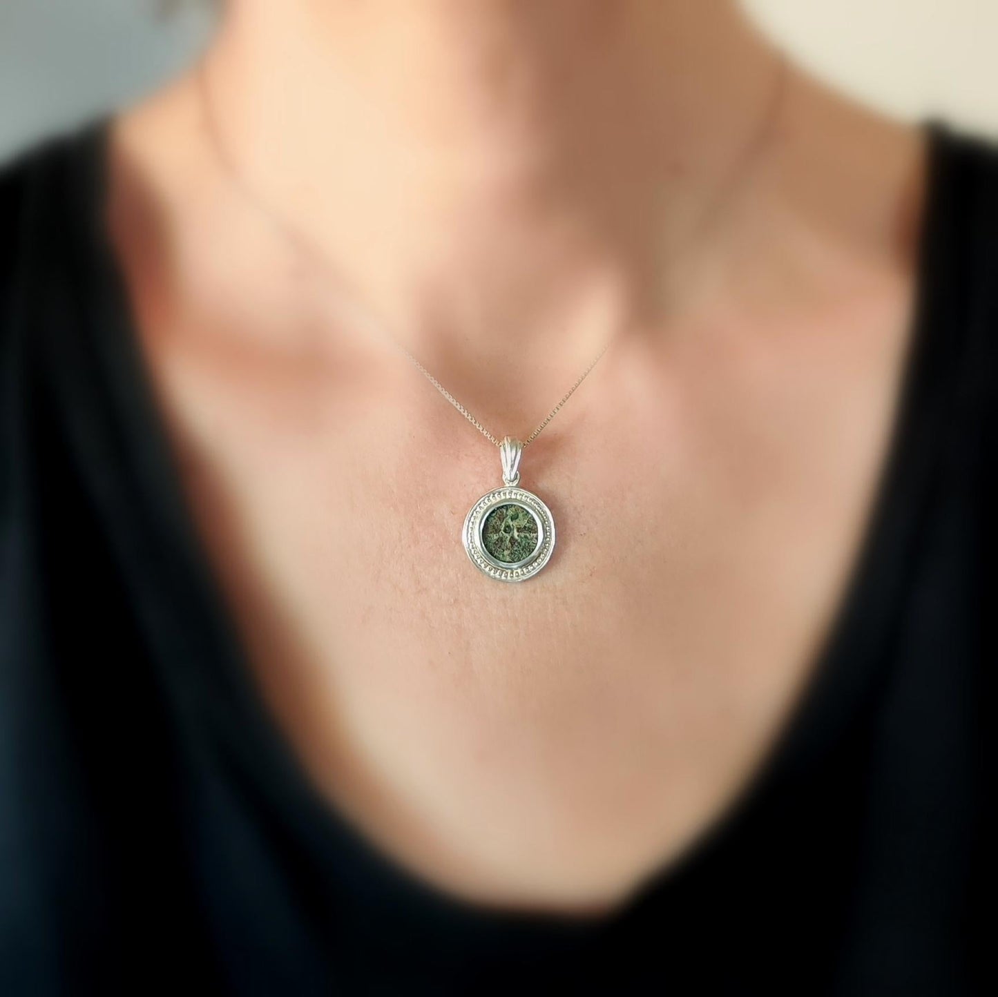 Biblical Widow Mite Coin Silver Necklace, Jesus New Testament Medallion Barr Designs
