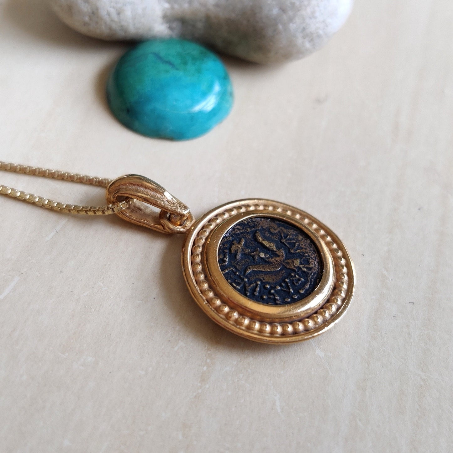 Widow's Mite Coin Replica Gold Necklace, Ancient Coin pendant, Christian Coin Pendant, Unisex Christmas Gift, Jesus Bible Coin Necklace